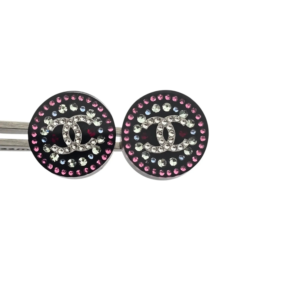 Chanel CC Resin Round Black Stud Crystal Earrings 2025 CHANEL