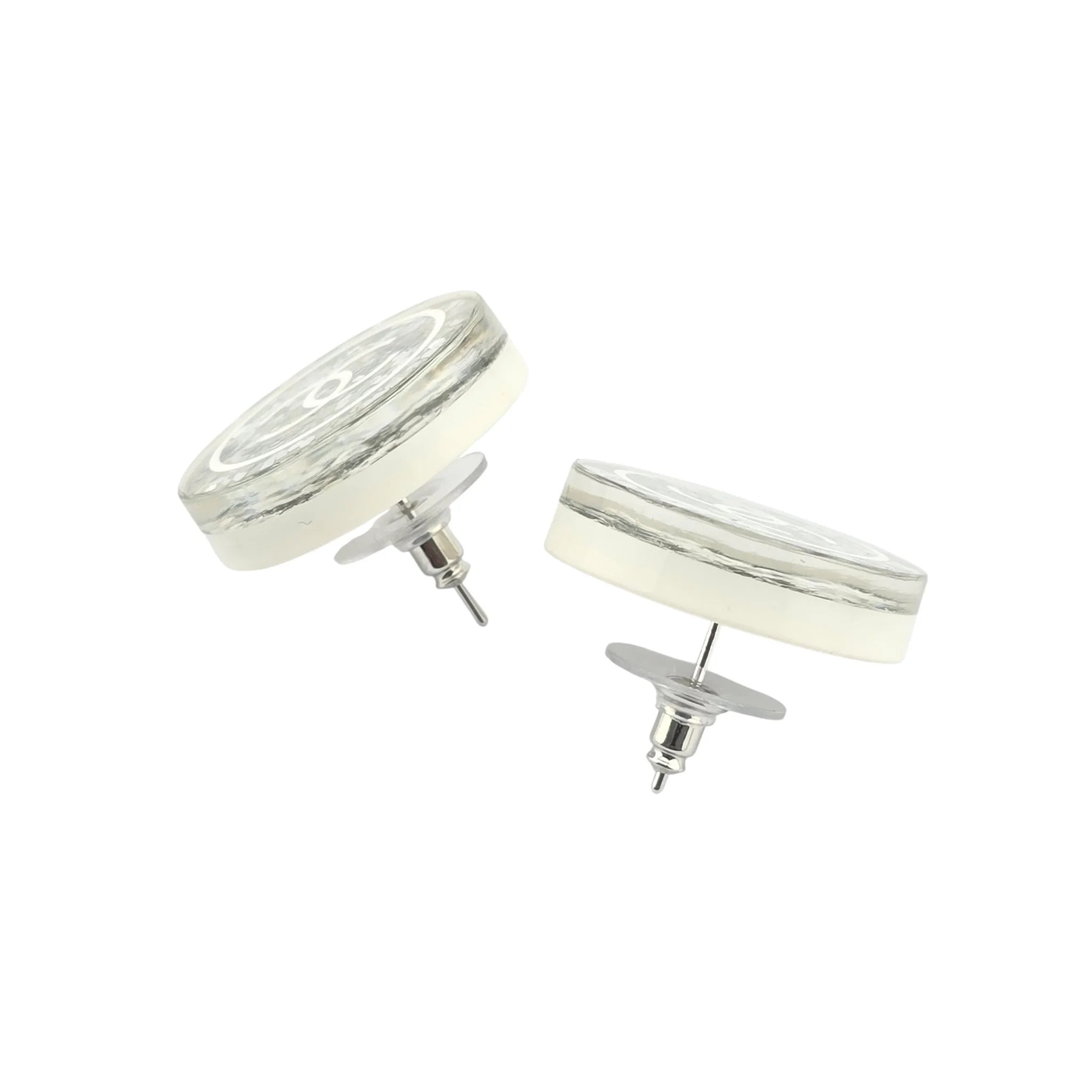 Chanel CC White Resin Round Earrings 2024 CHANEL