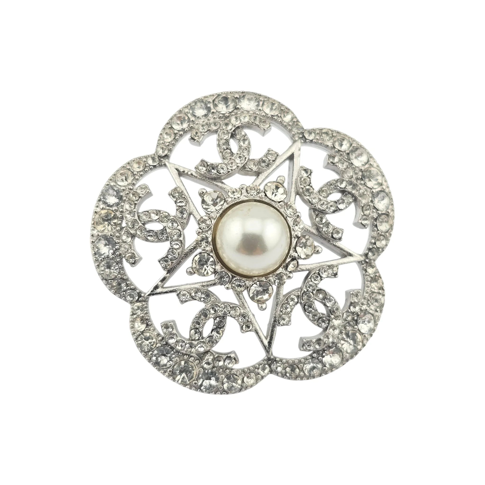 Chanel CC Silver Crystal Camellia Flower Earrings 2025 CHANEL