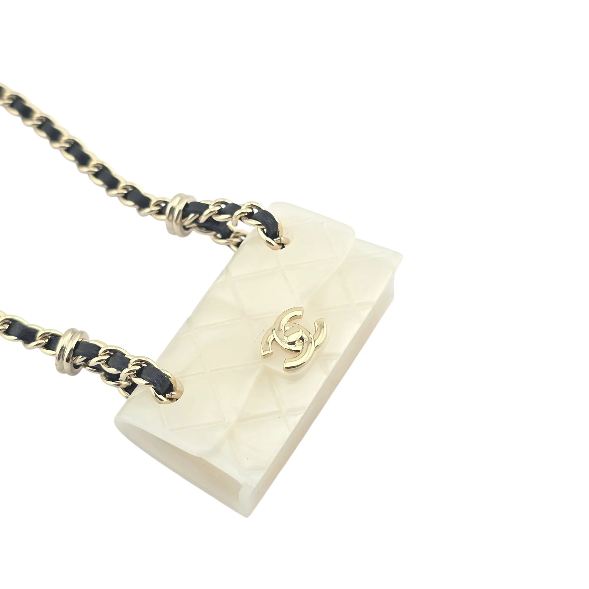 Chanel CC Matelasse White Resin Bag Necklace 2023 CHANEL