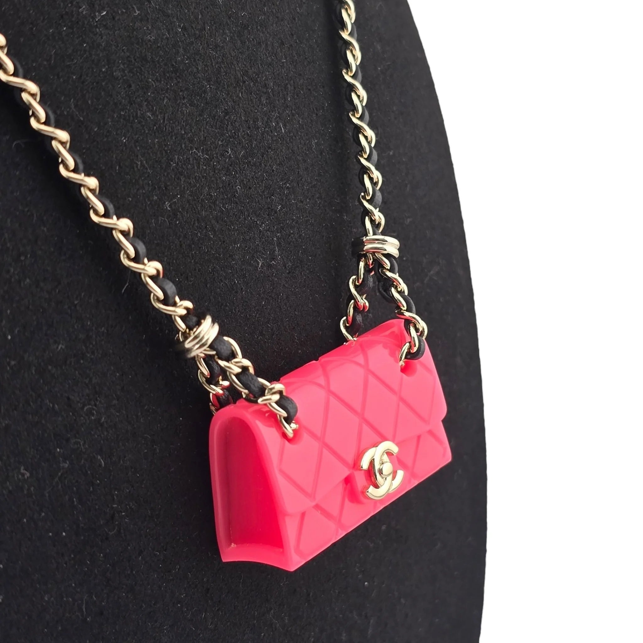 Chanel CC Matelasse Pink Resin Bag Necklace 2023 CHANEL