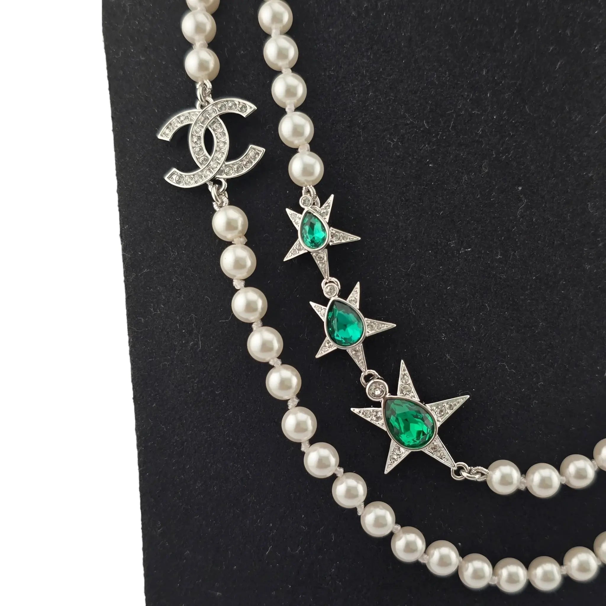 Chanel CC Long Faux Pearl Green Necklace 2023 CHANEL