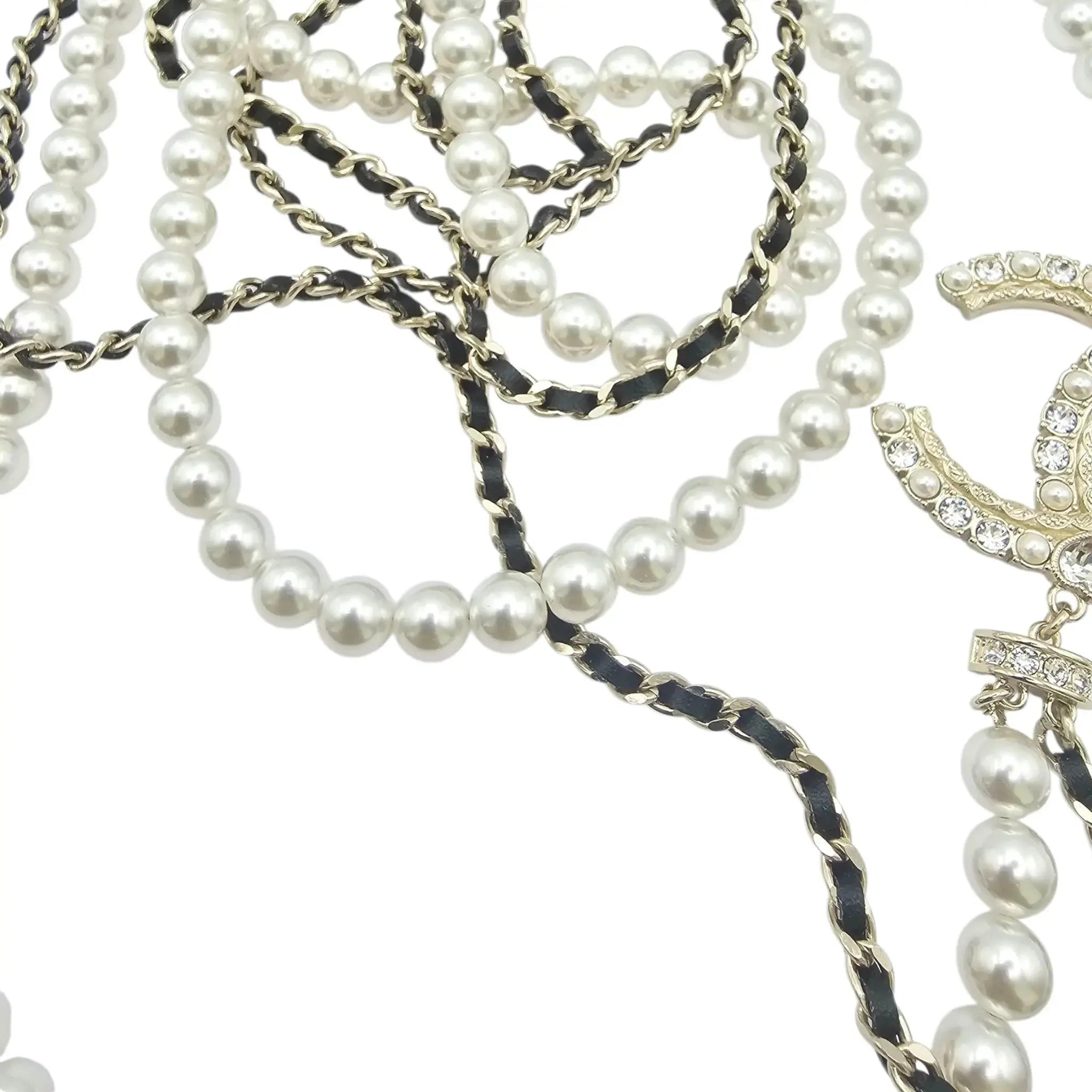 Chanel CC Long Faux Pearl Leather Necklace 2023 CHANEL