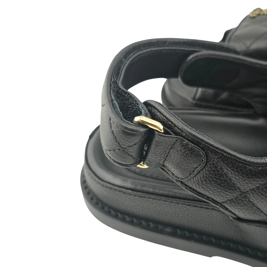 Chanel CC Quilted Caviar Leather Black Dad Sandals CHANEL