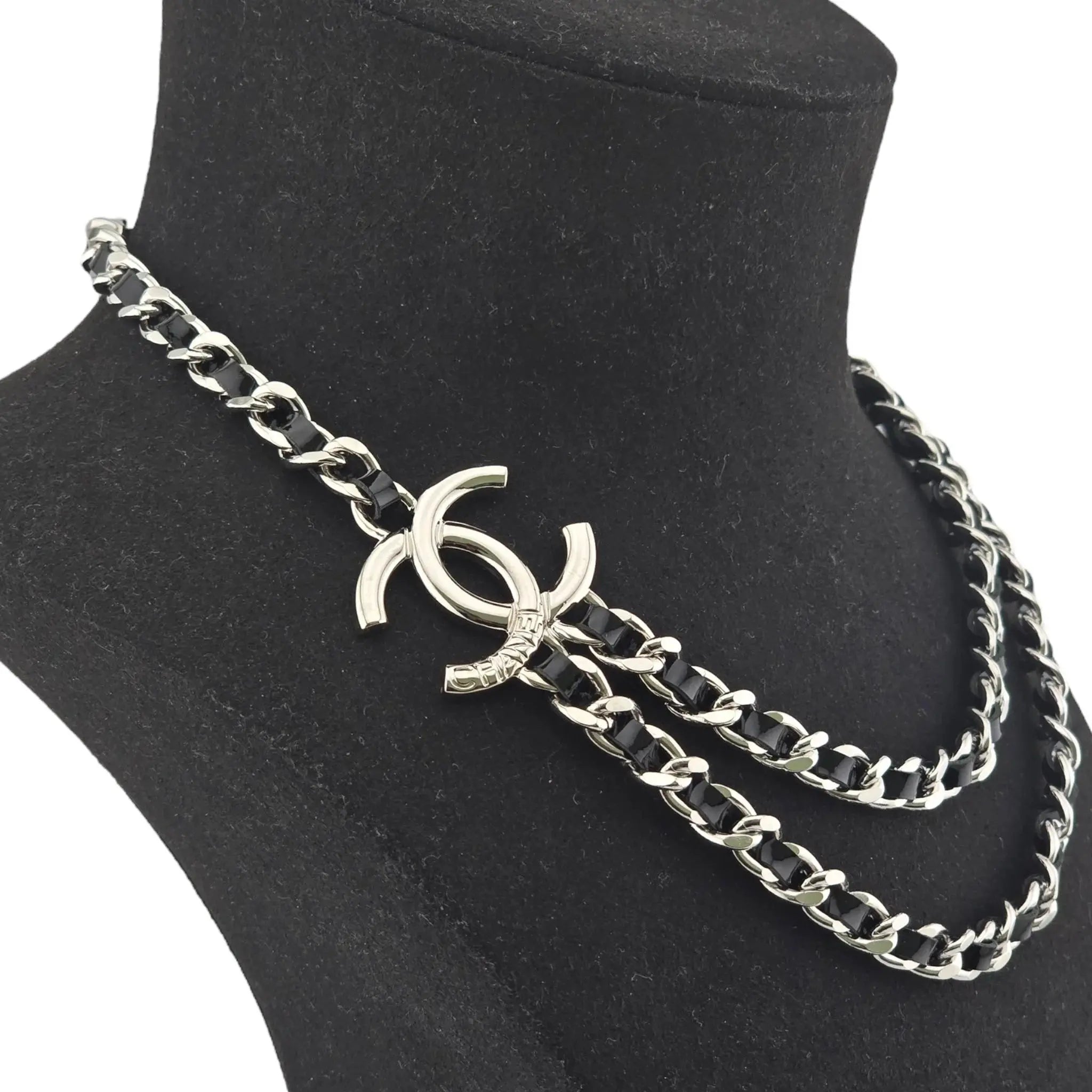 Chanel CC Black Silver Lambskin Necklace 2025 CHANEL