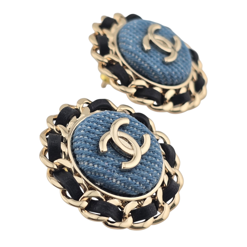 Chanel CC Blue Denim Round Earrings 2025 CHANEL