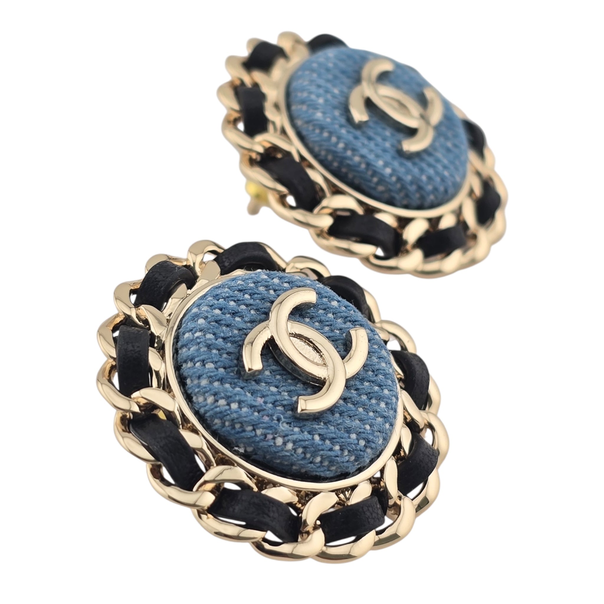 Chanel CC Blue Denim Round Earrings 2025 CHANEL