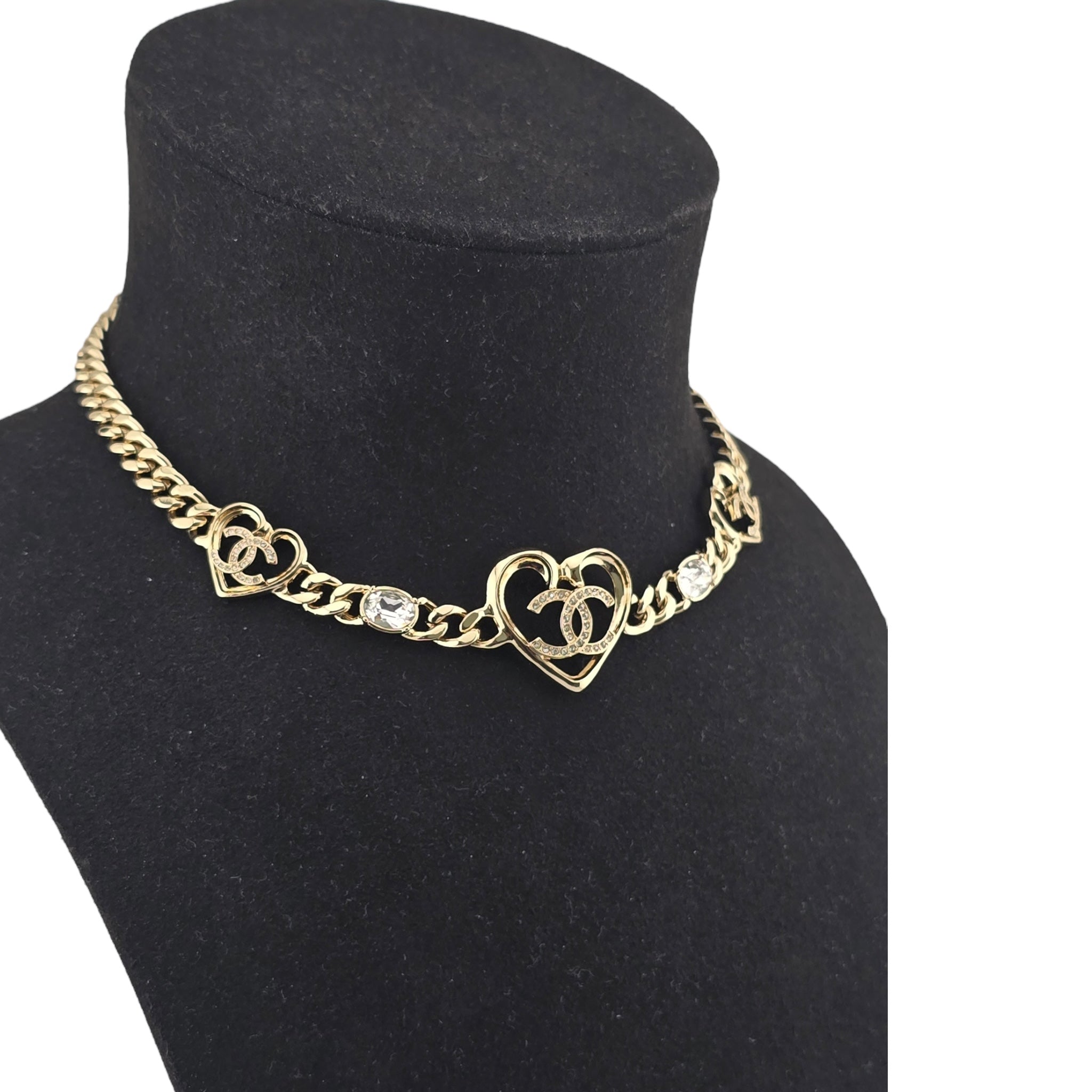 Chanel CC Heart Pendant Gold Choker Necklace 2023 CHANEL
