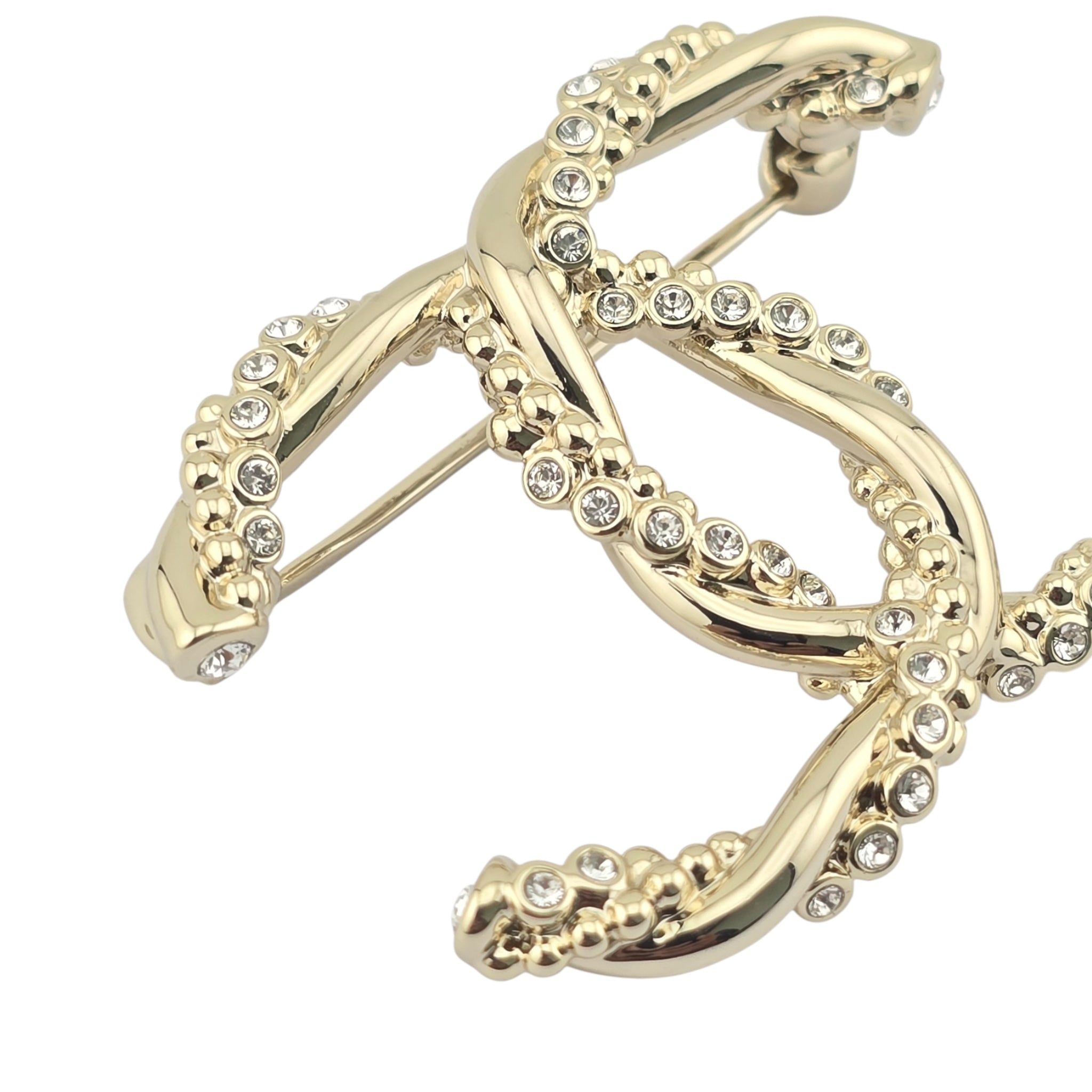 Chanel CC Twisted Gold Crystal Brooch 2023 CHANEL