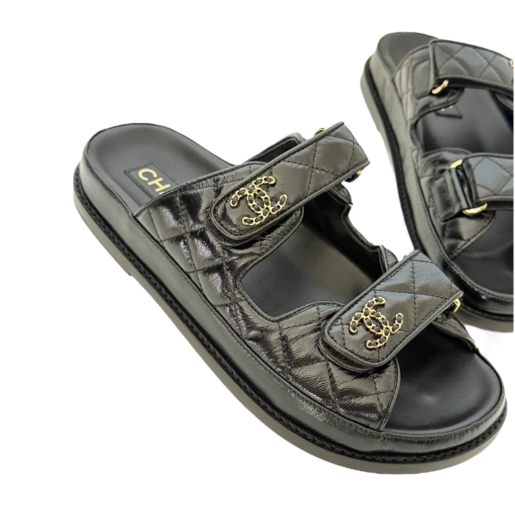 Chanel CC Black Lambskin Dad Sandals 24P - 39