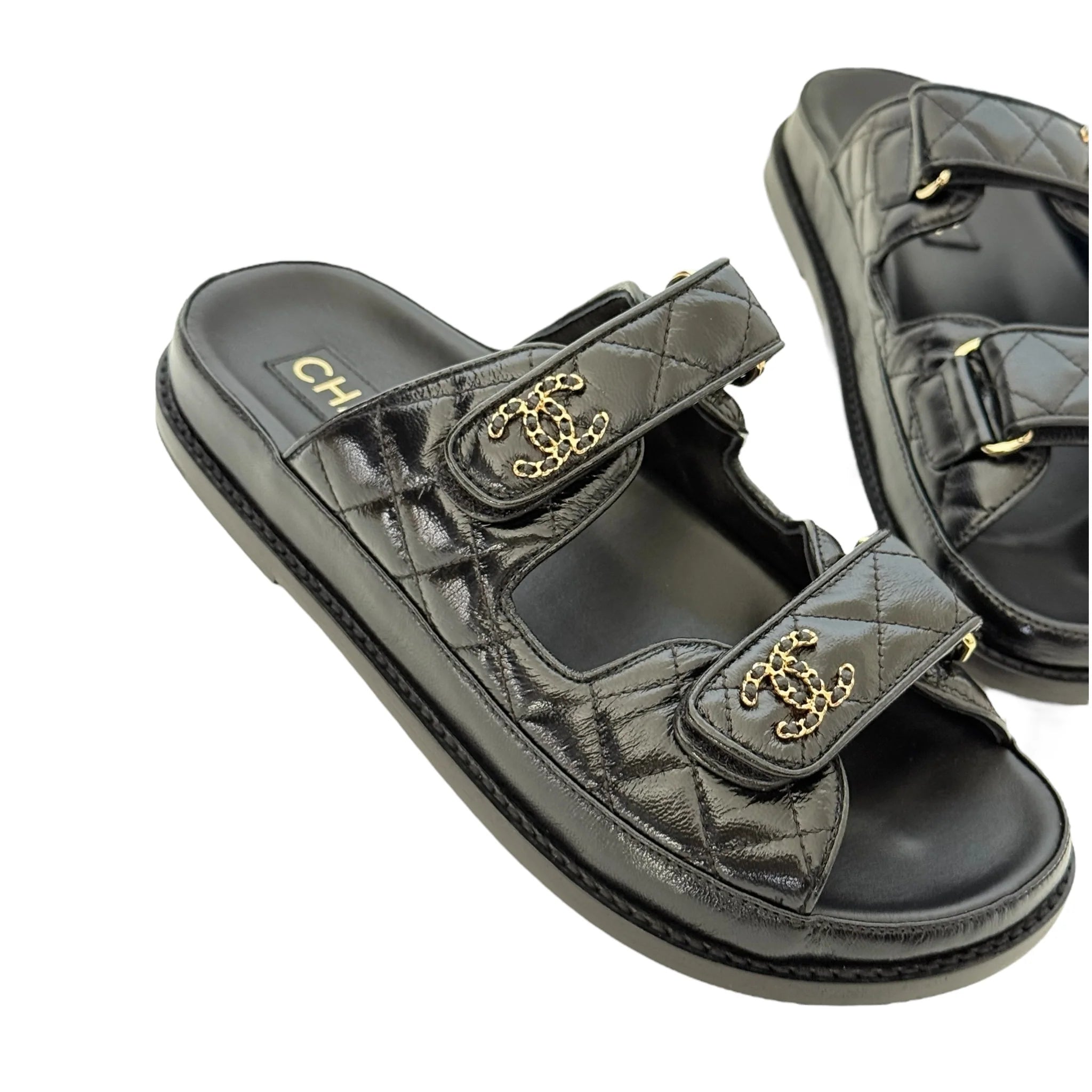 Chanel CC Black Lambskin Dad Sandals 24P - 39