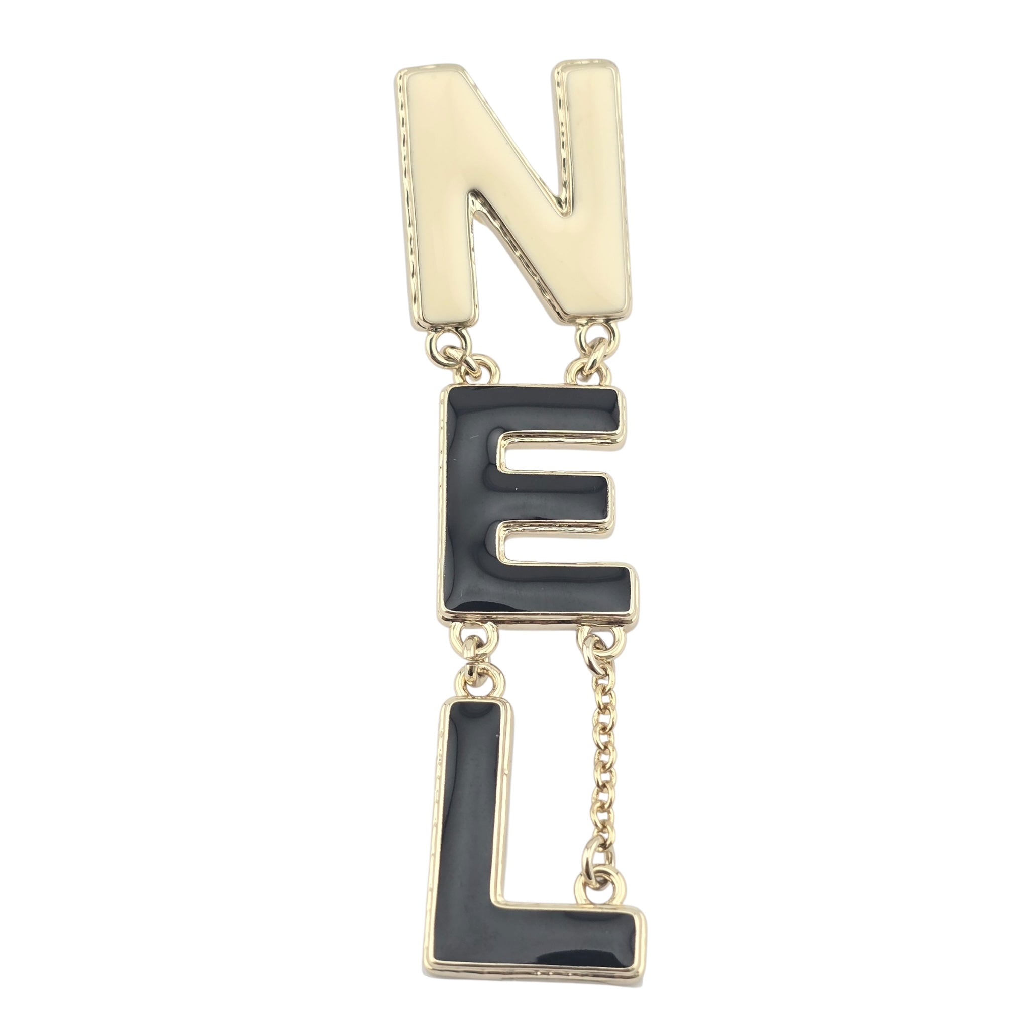 Chanel Metal Enamel Cha-Nel Logo Drop Earrings Black White CHANEL