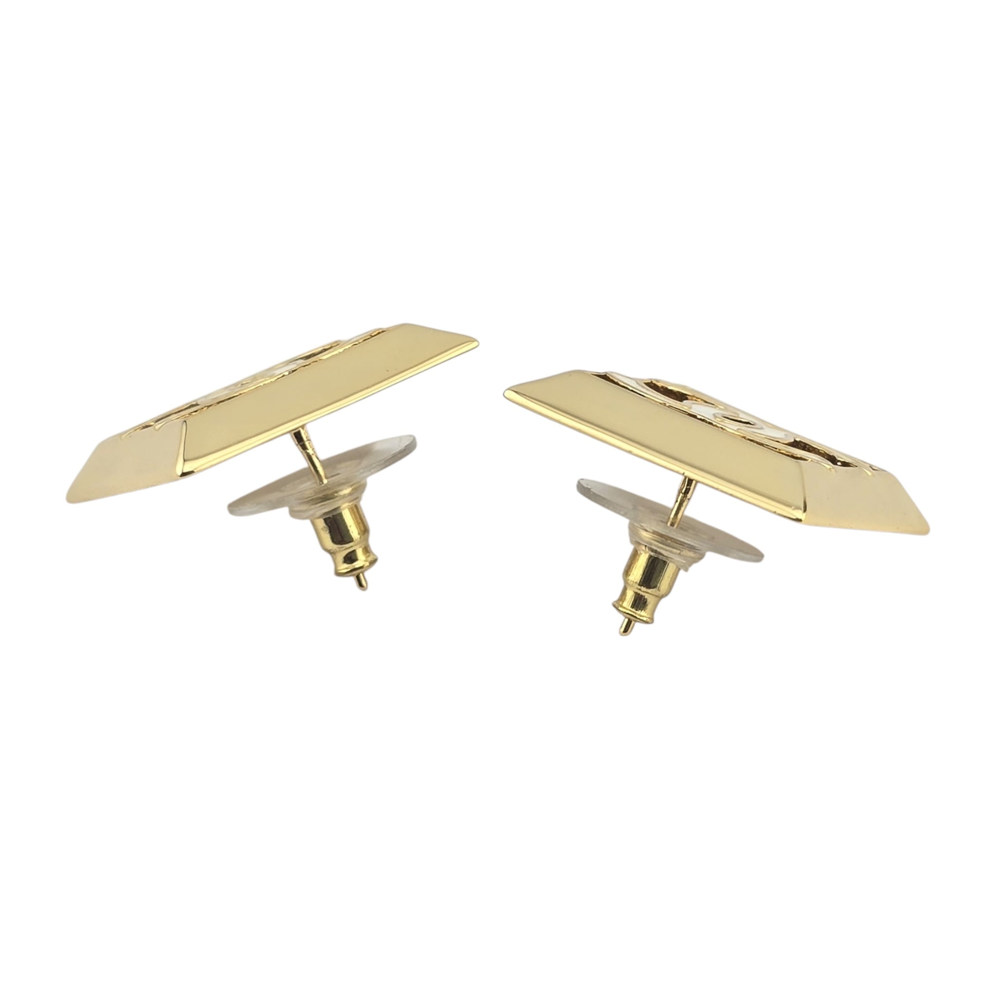 Chanel CC Square Gold White Earrings 2024 CHANEL