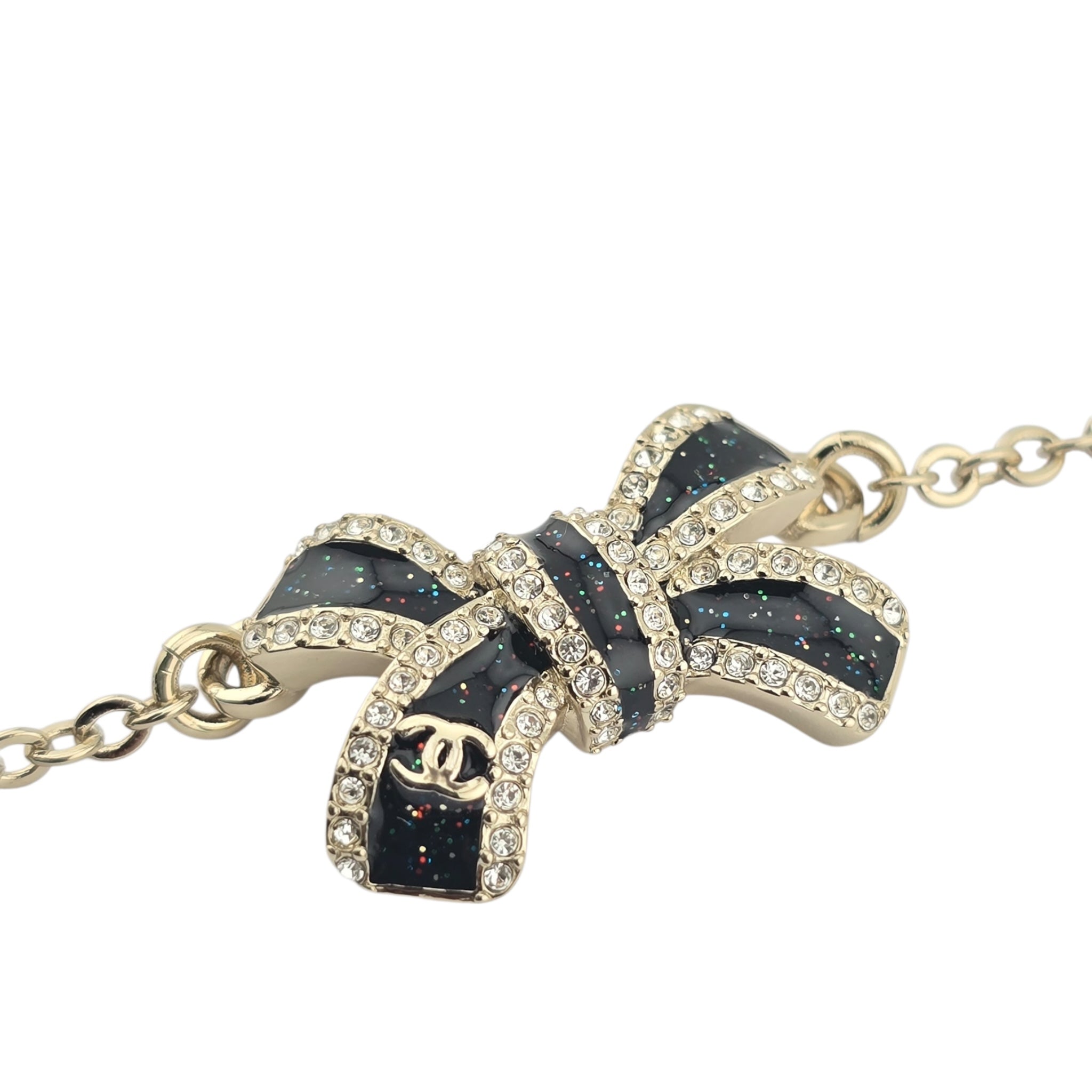 Chanel CC Gold Crystal Enamel Bow Bracelet 2025