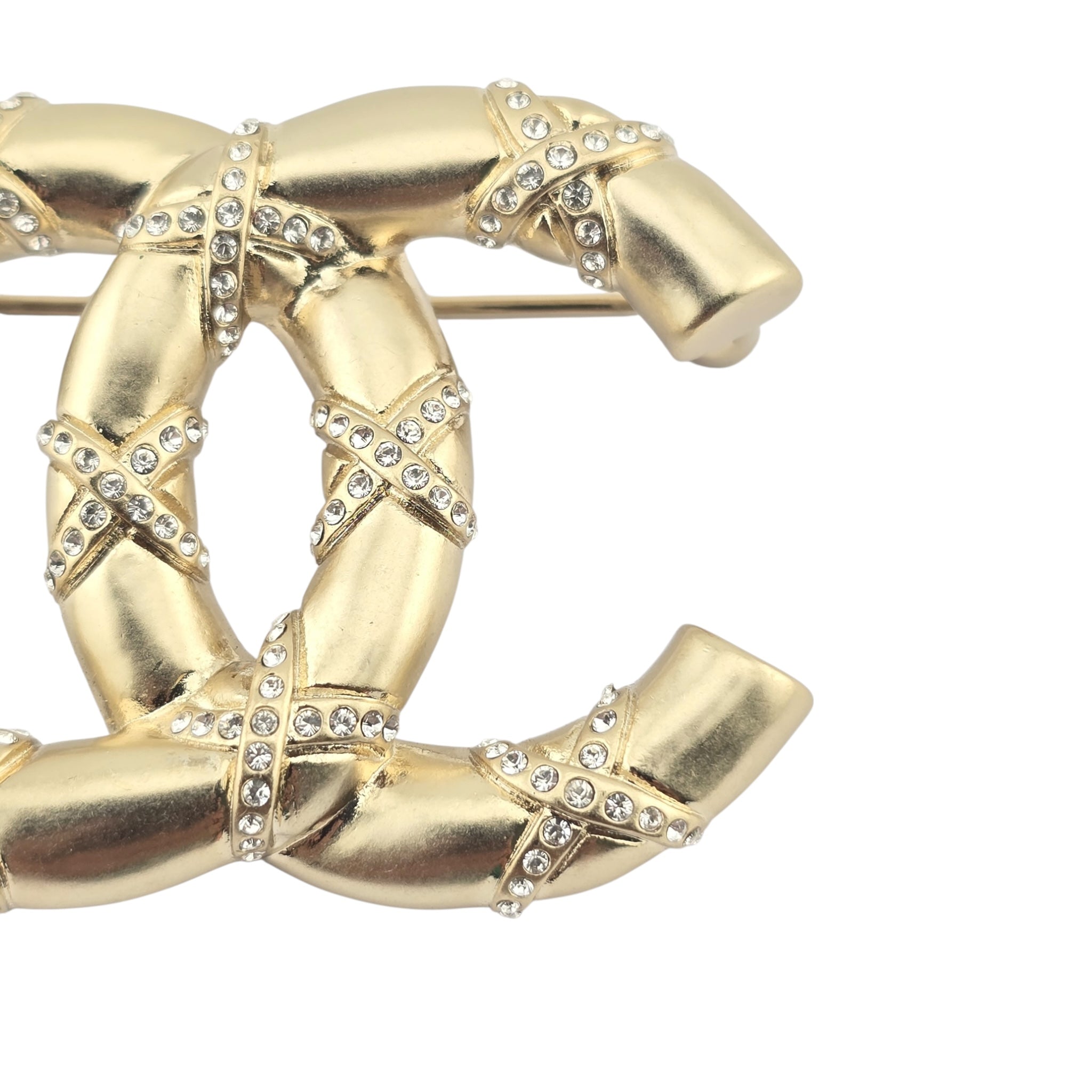 Chanel Crystal CC Logo Brooch Gold 2021