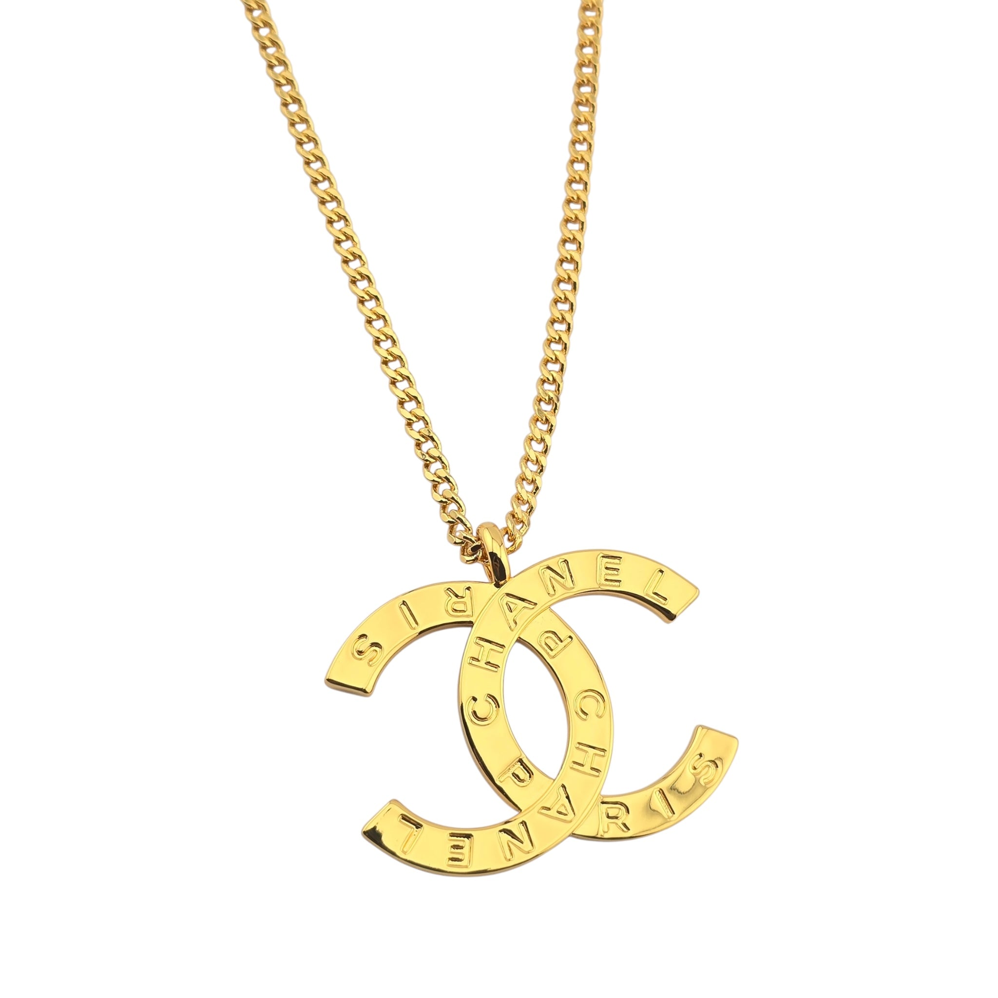 Chanel CC Gold Metal Paris Button Necklace