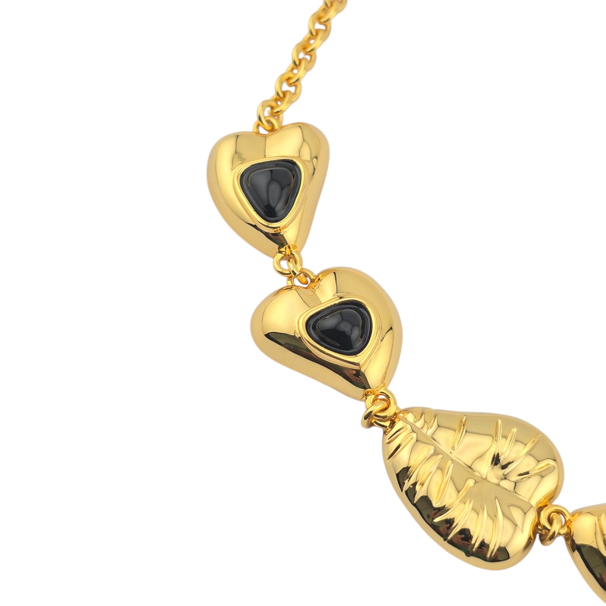 Chanel CC Gold Black Heart Leaf Necklace 2025