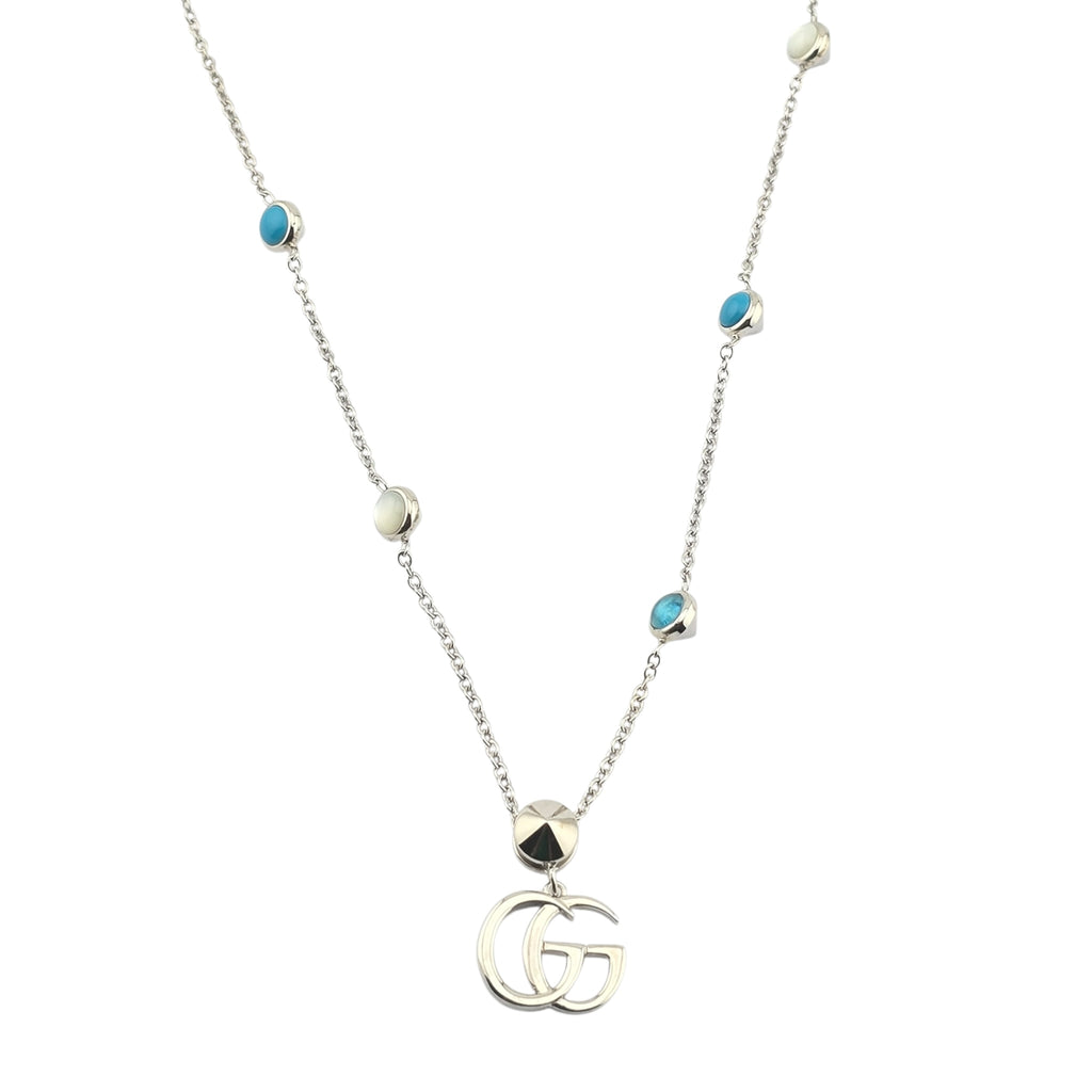 GUCCI GG Marmont Sterling Silver Mother of Pearl Necklace
