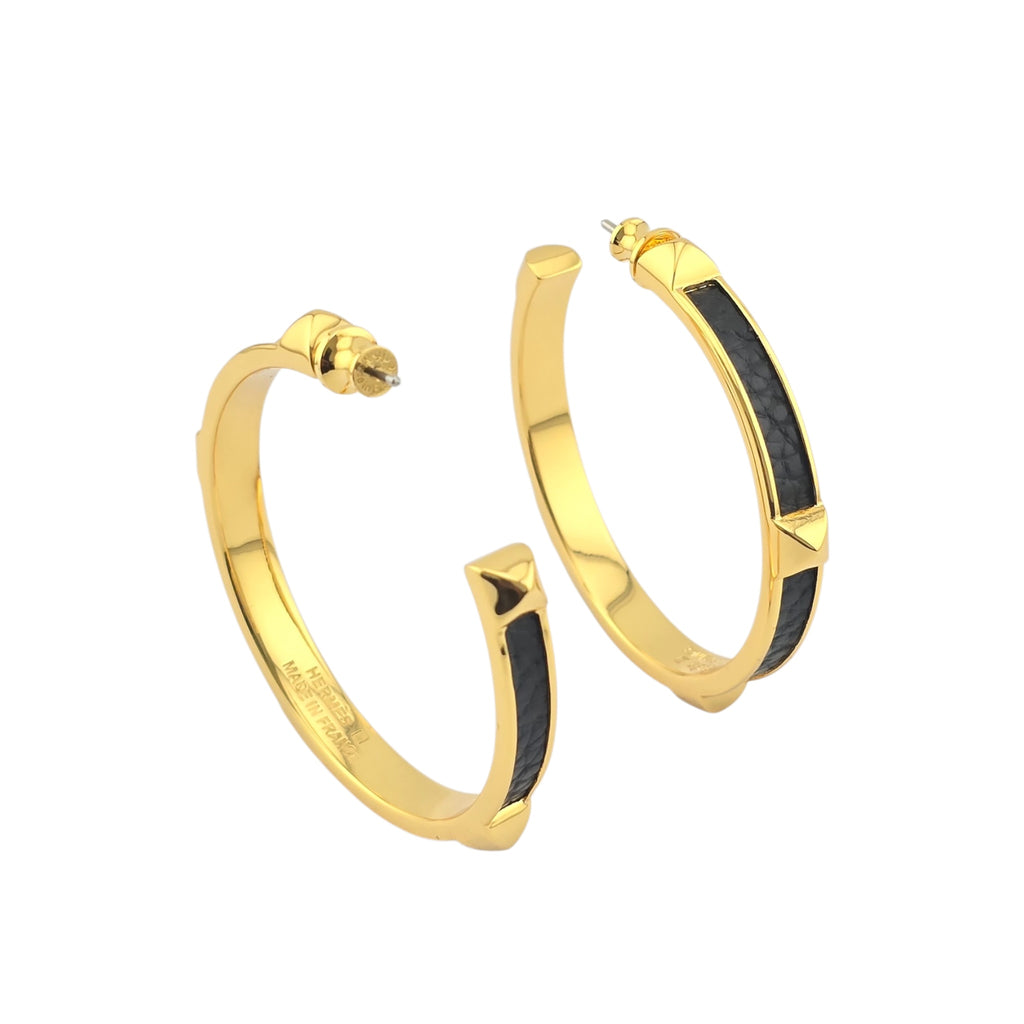 Hermes Athena Large Black Gold Earrings
