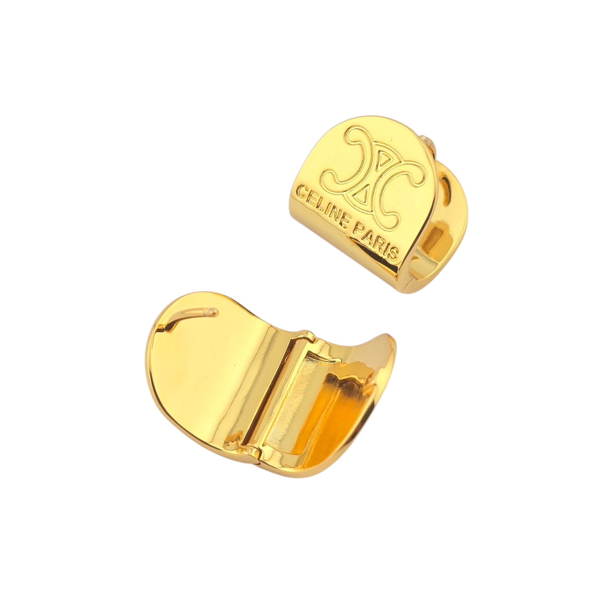 Celine Gold Metal Logo Earrings