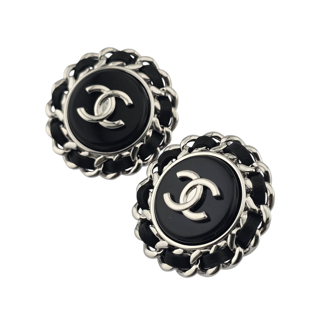 Chanel CC Round Silver Black Earrings 2025