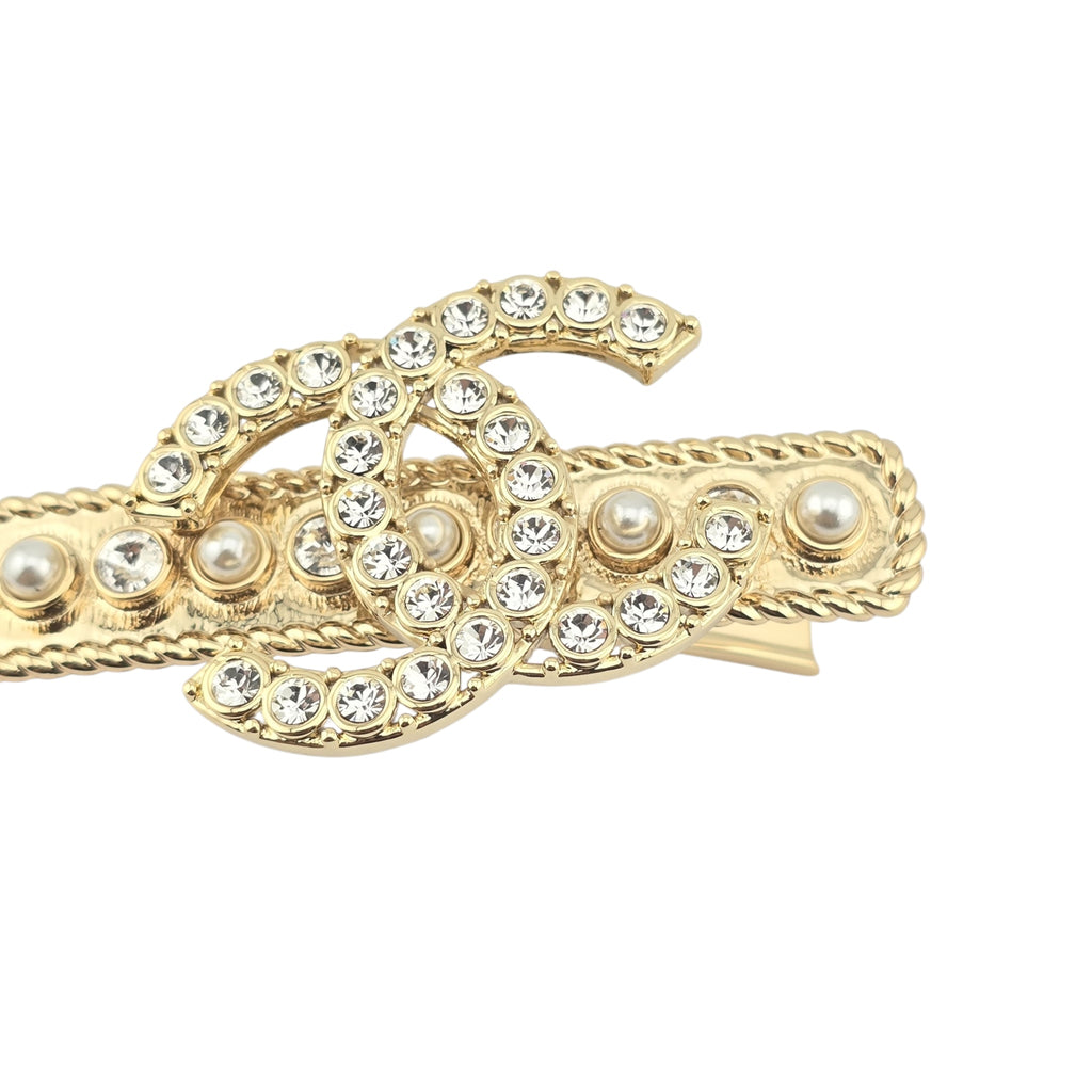 Chanel CC Faux Pearl and Diamante Hair Barrette 2022