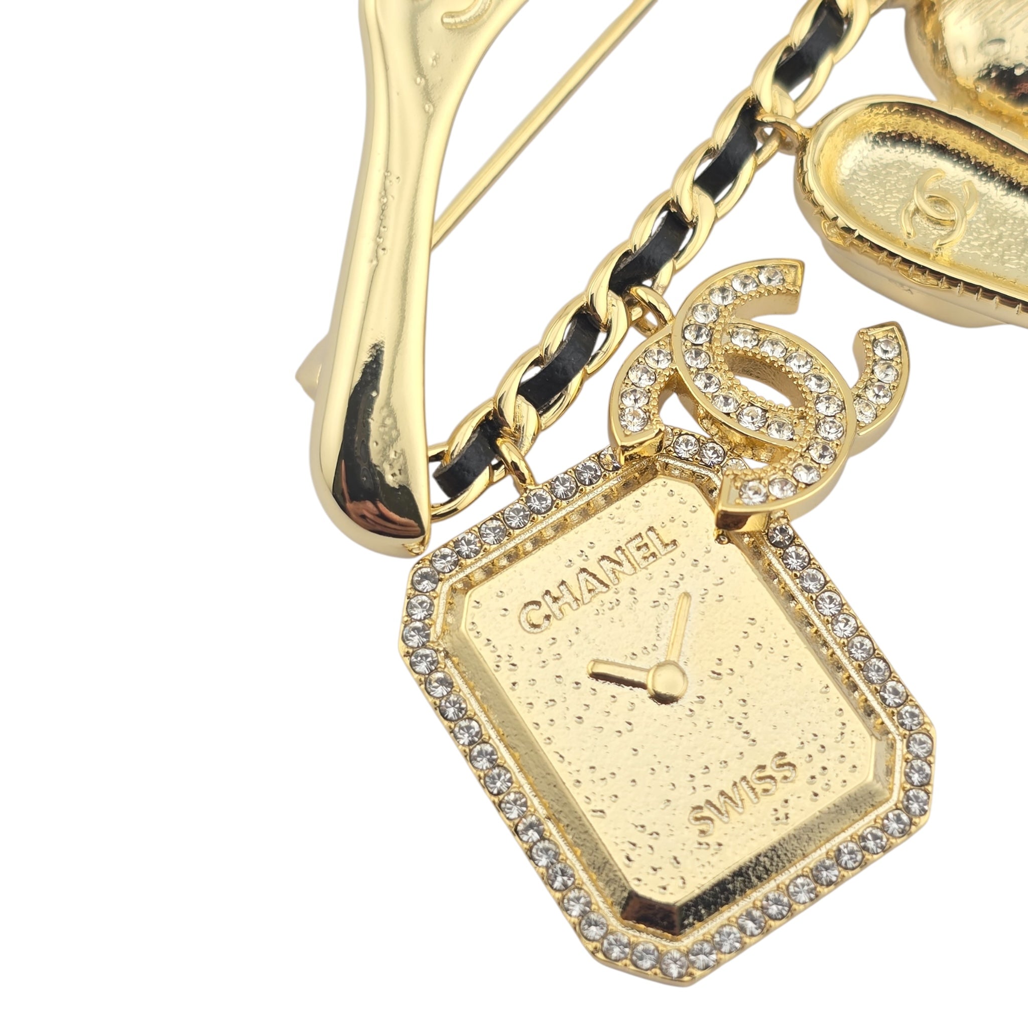 Chanel CC Crystal Charms Hanger Brooch Gold Black 2023