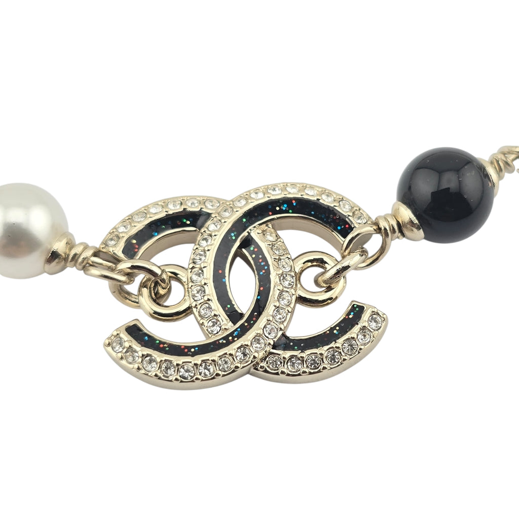 Chanel CC Gold Black Crystal Bracelet