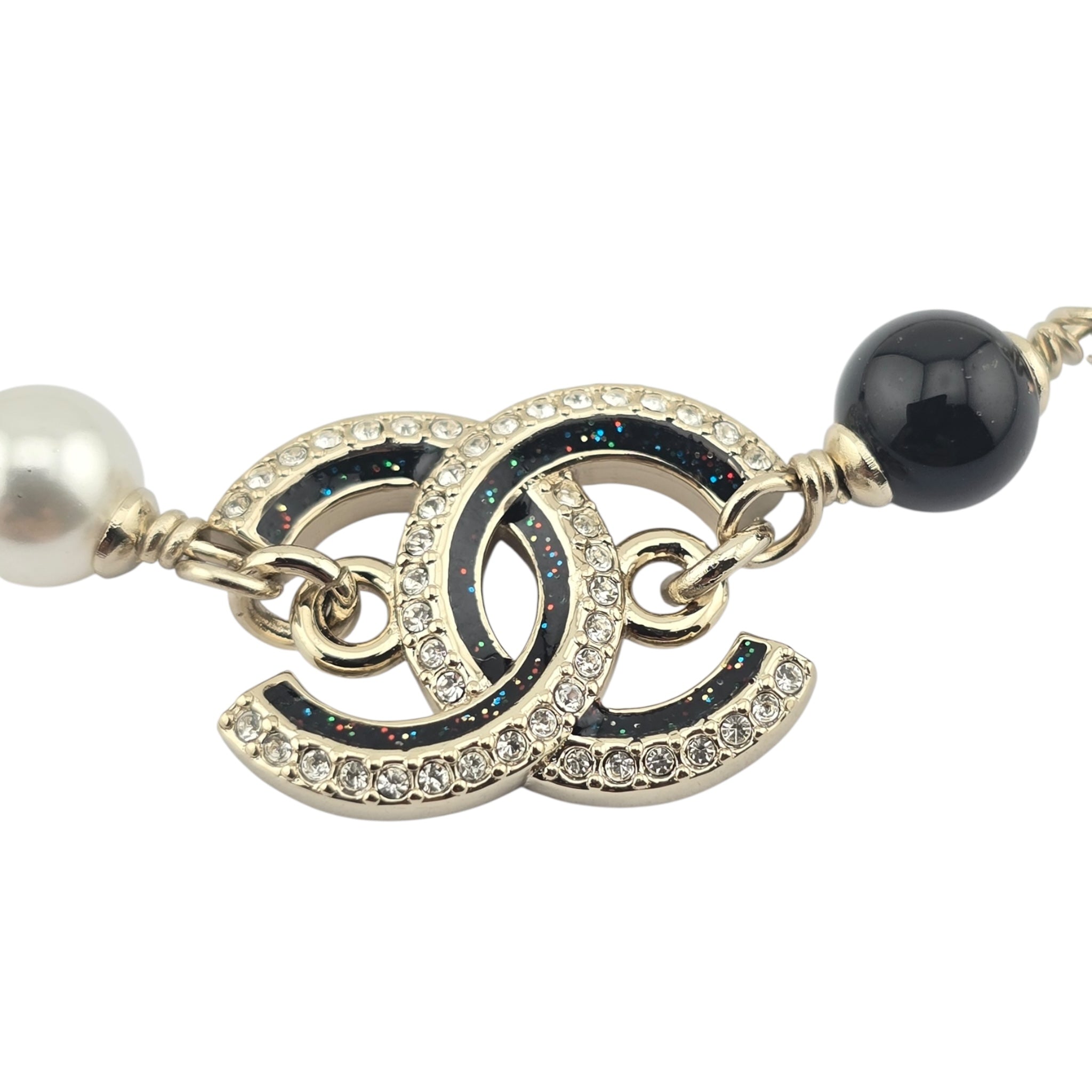 Chanel CC Gold Black Crystal Bracelet