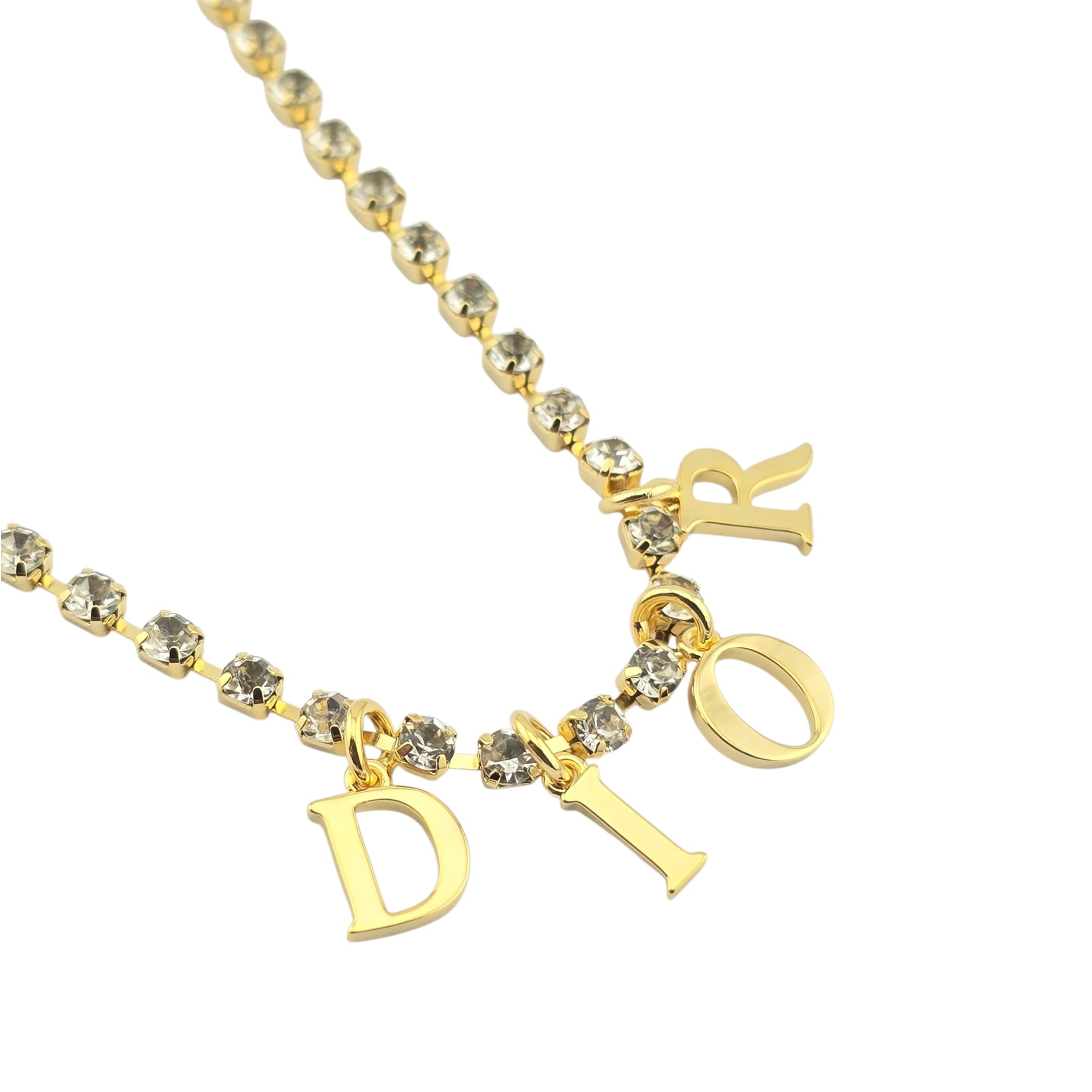 Christian Dior Crystal Gold Logo Necklace
