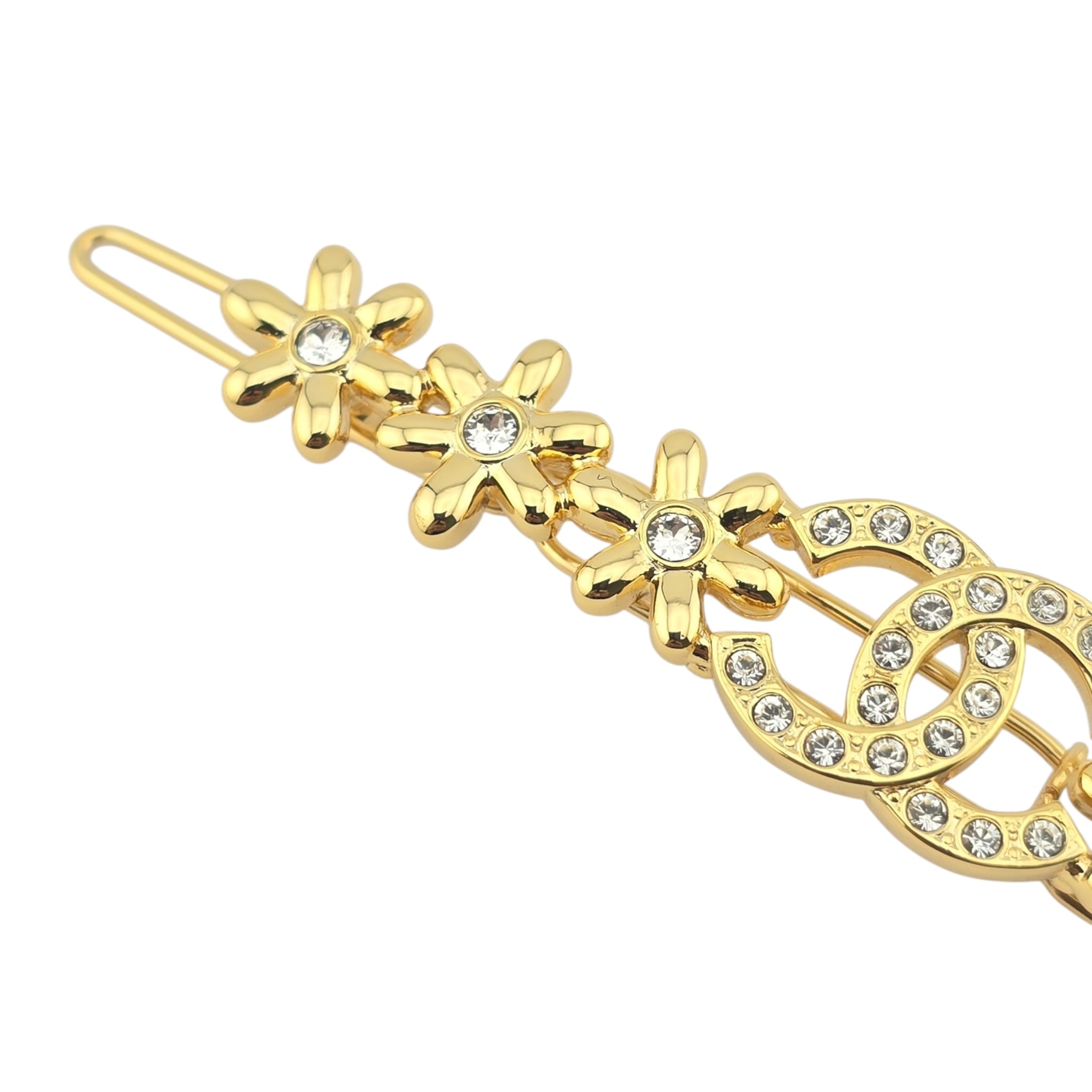 Chanel CC Gold Metal Floral Hair Clip Barette 2023