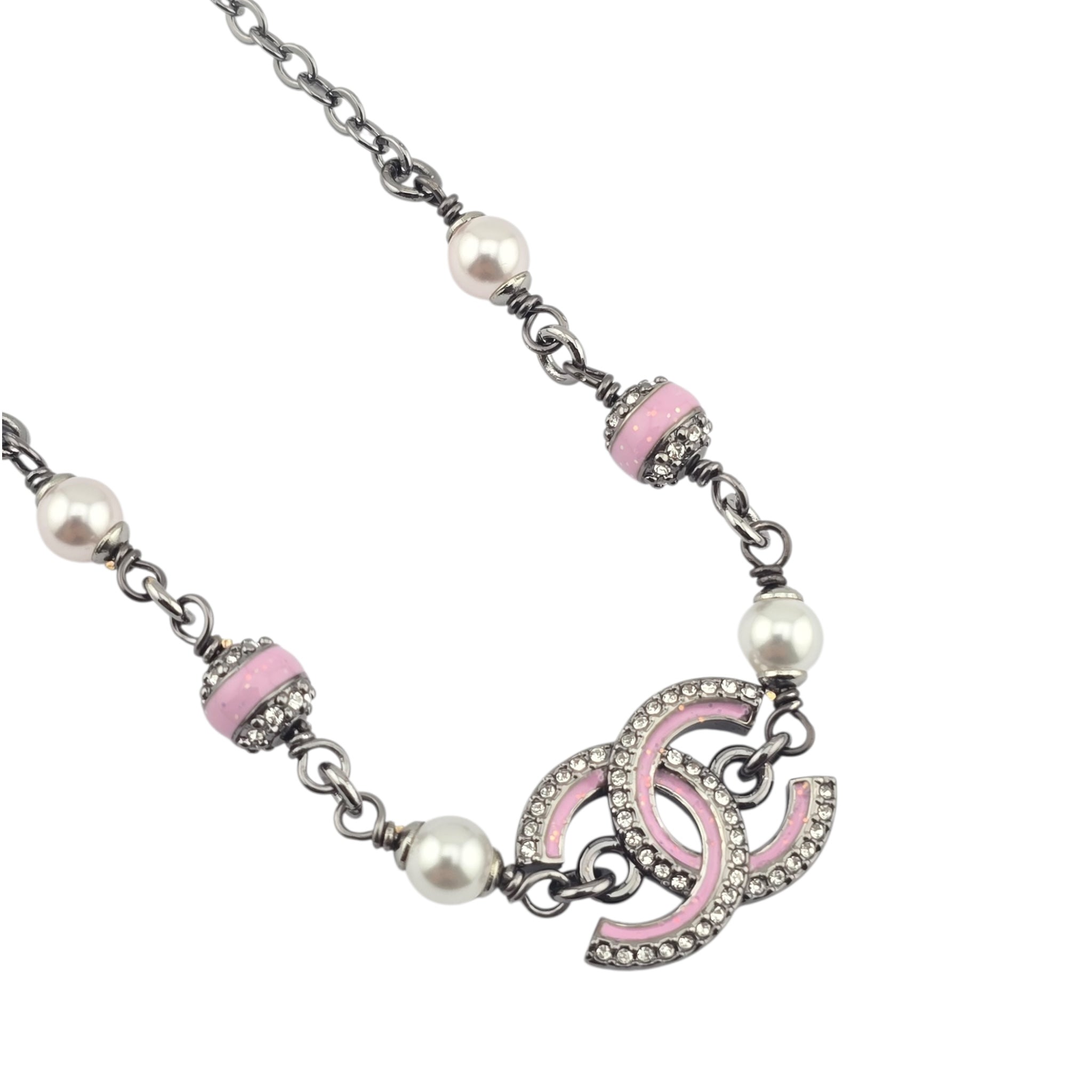 Chanel CC Gunmetal Pink Necklace 2025
