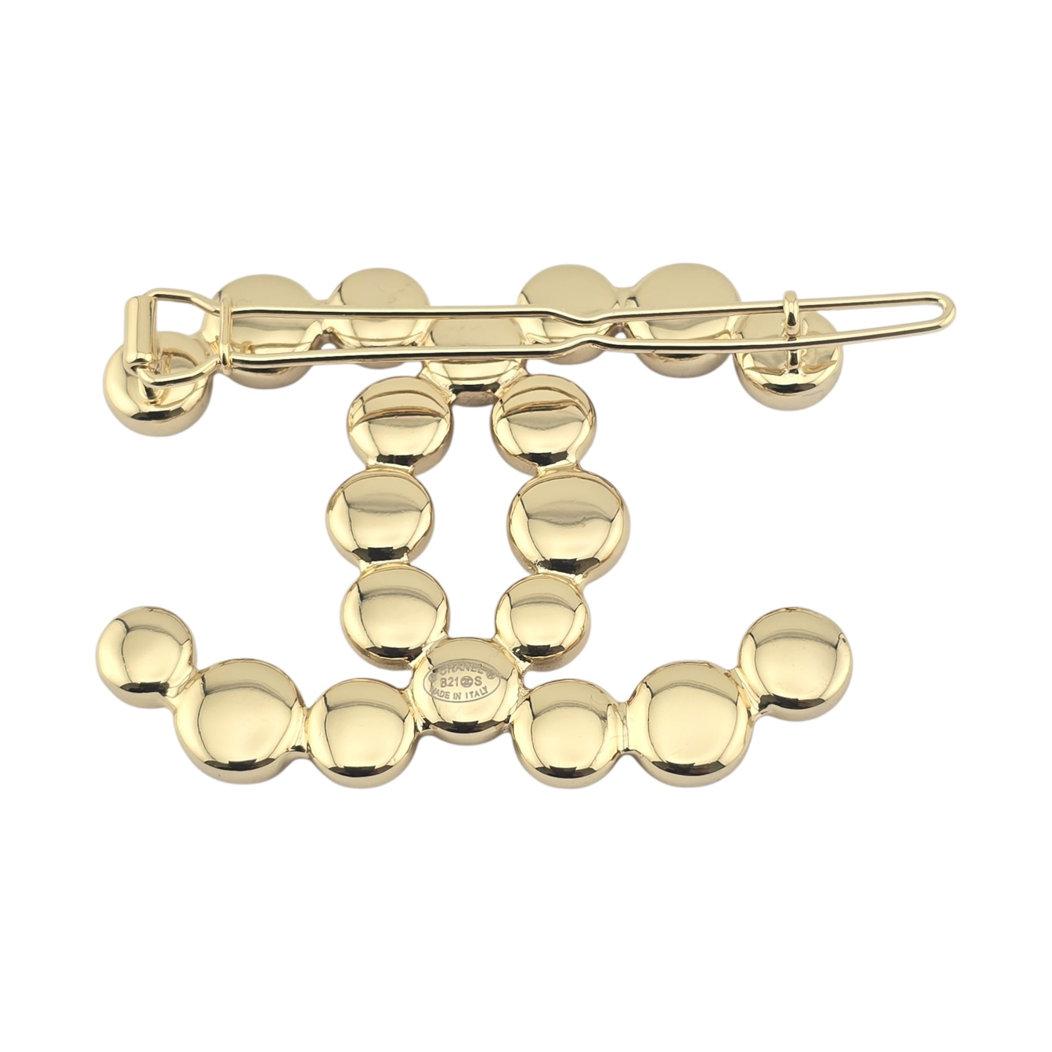 Chanel CC Metal Beaded Hair Clip Gold