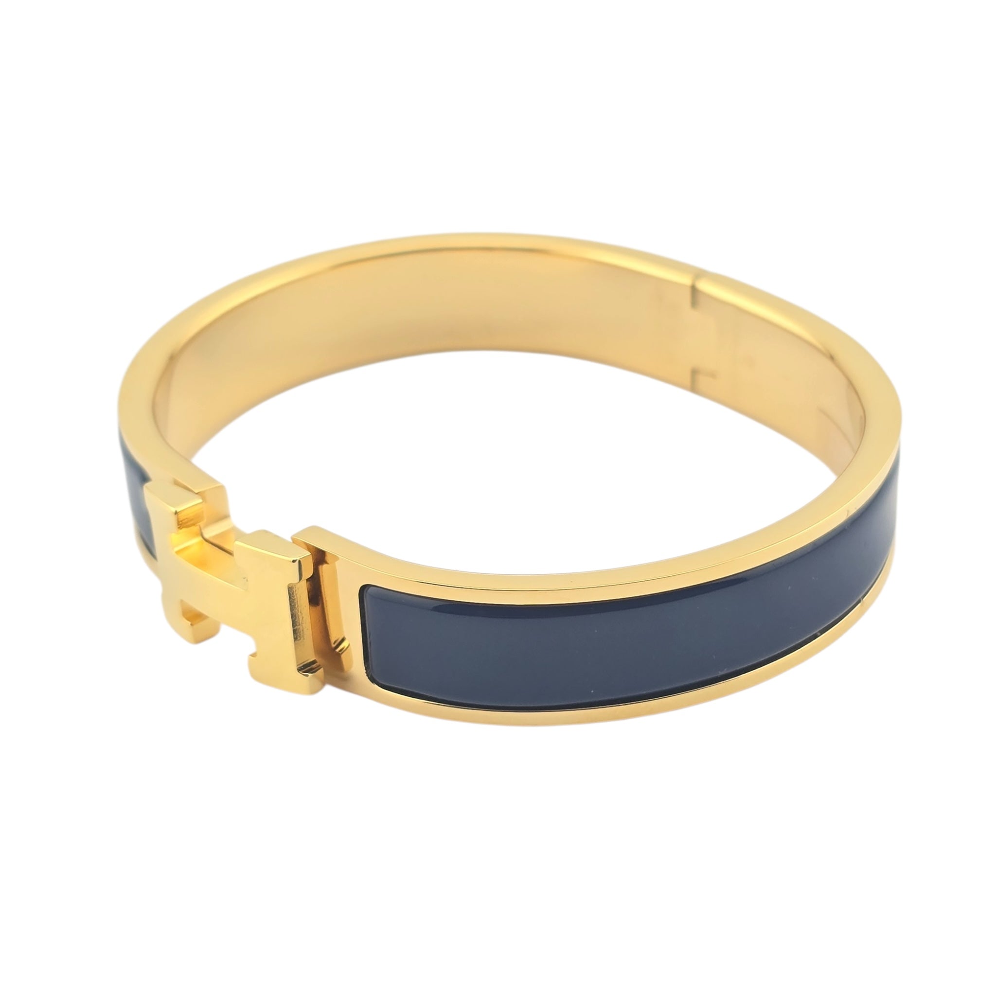 Hermes Clic H Bracelet Navy Blue Gold GM