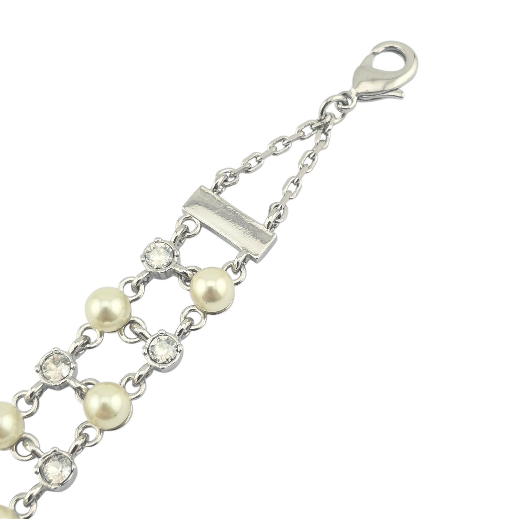 Christian Dior Silver Crystal Faux Pearls Bracelet