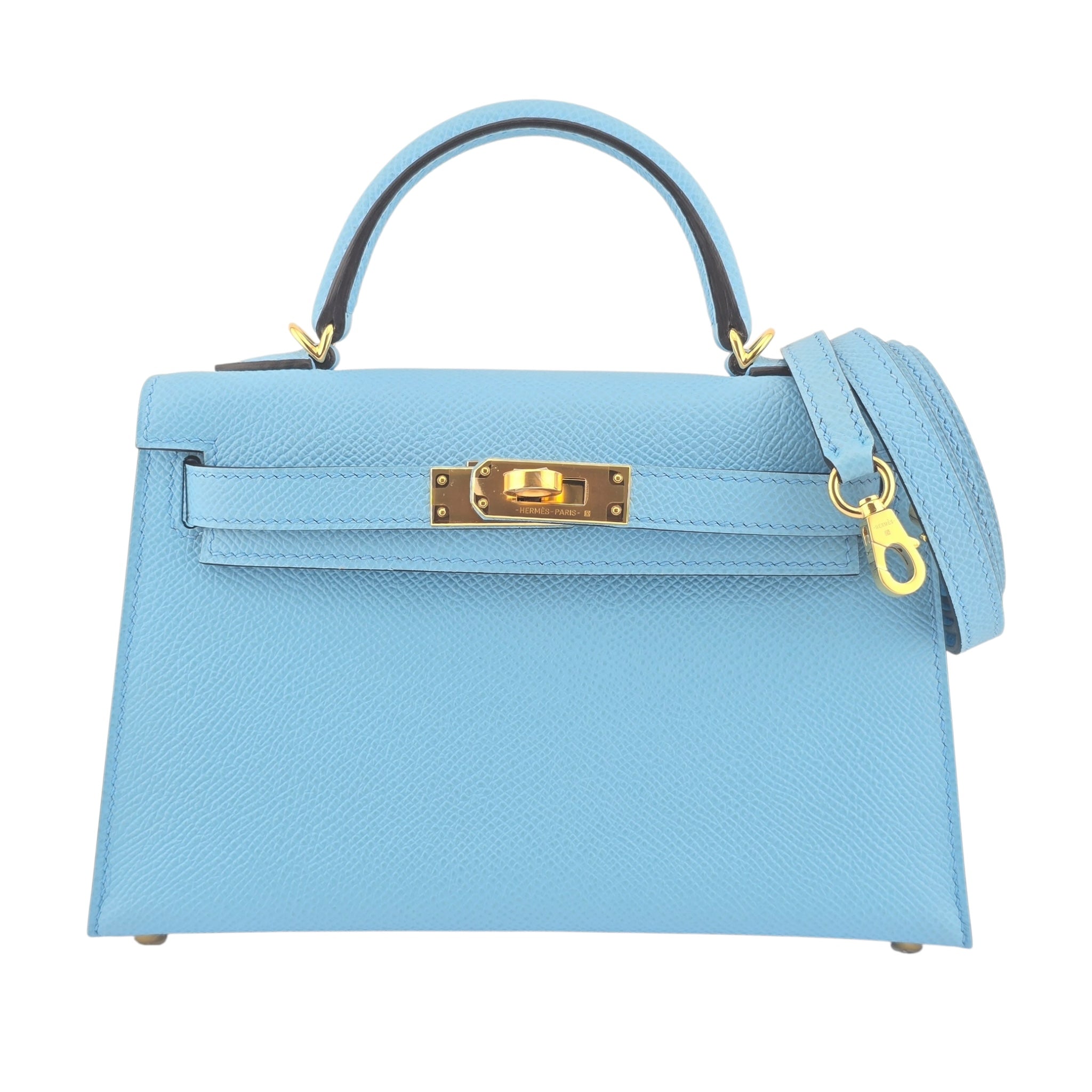 Hermes Mini Kelly II Bleu Celeste Epsom Gold Hardware Bag