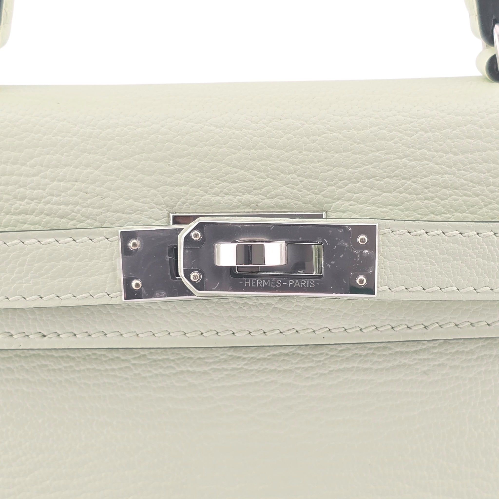 Hermes Mini Kelly II Vert Fizz Chevre Palladium Hardware Bag