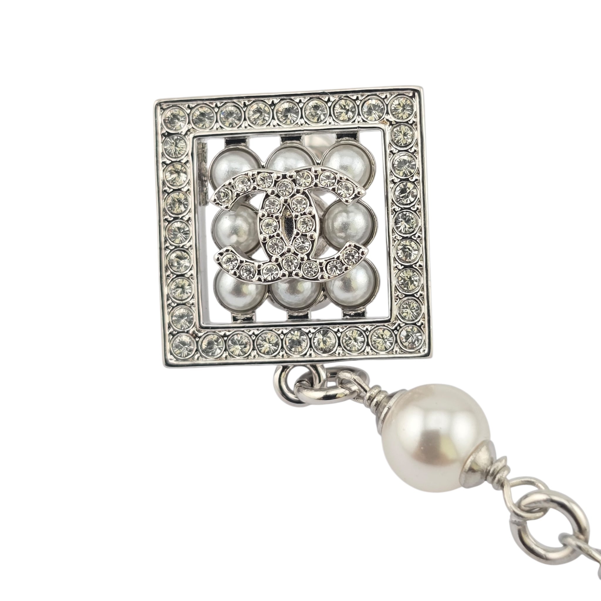 Chanel CC Silver Faux Pearl Drop Earrings 2024