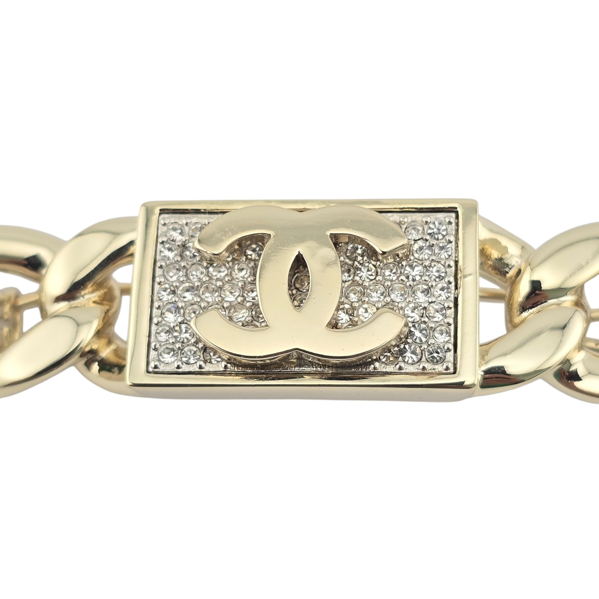 Chanel CC Crystal Chain Hair Clip Barrette Gold