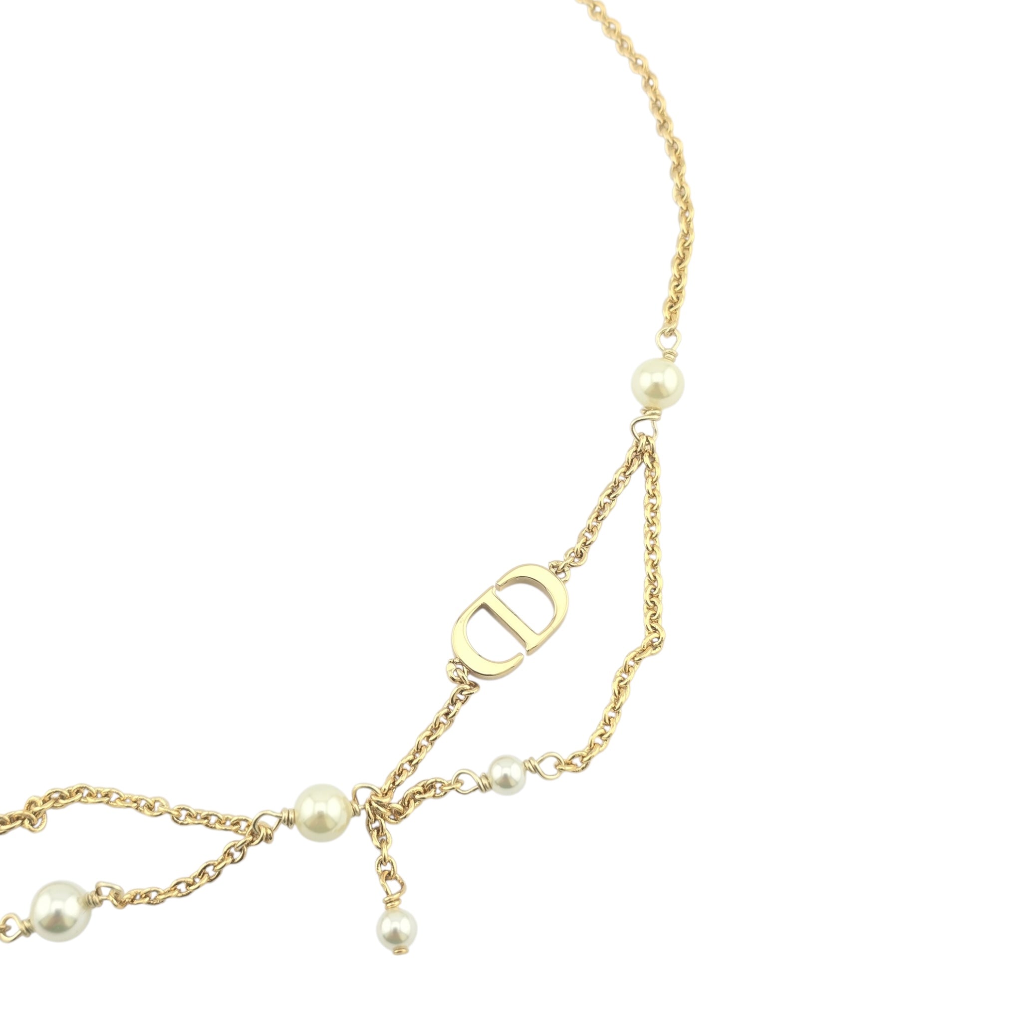 Christian Dior Gold-Tone Resin Pearl Petite CD Necklace