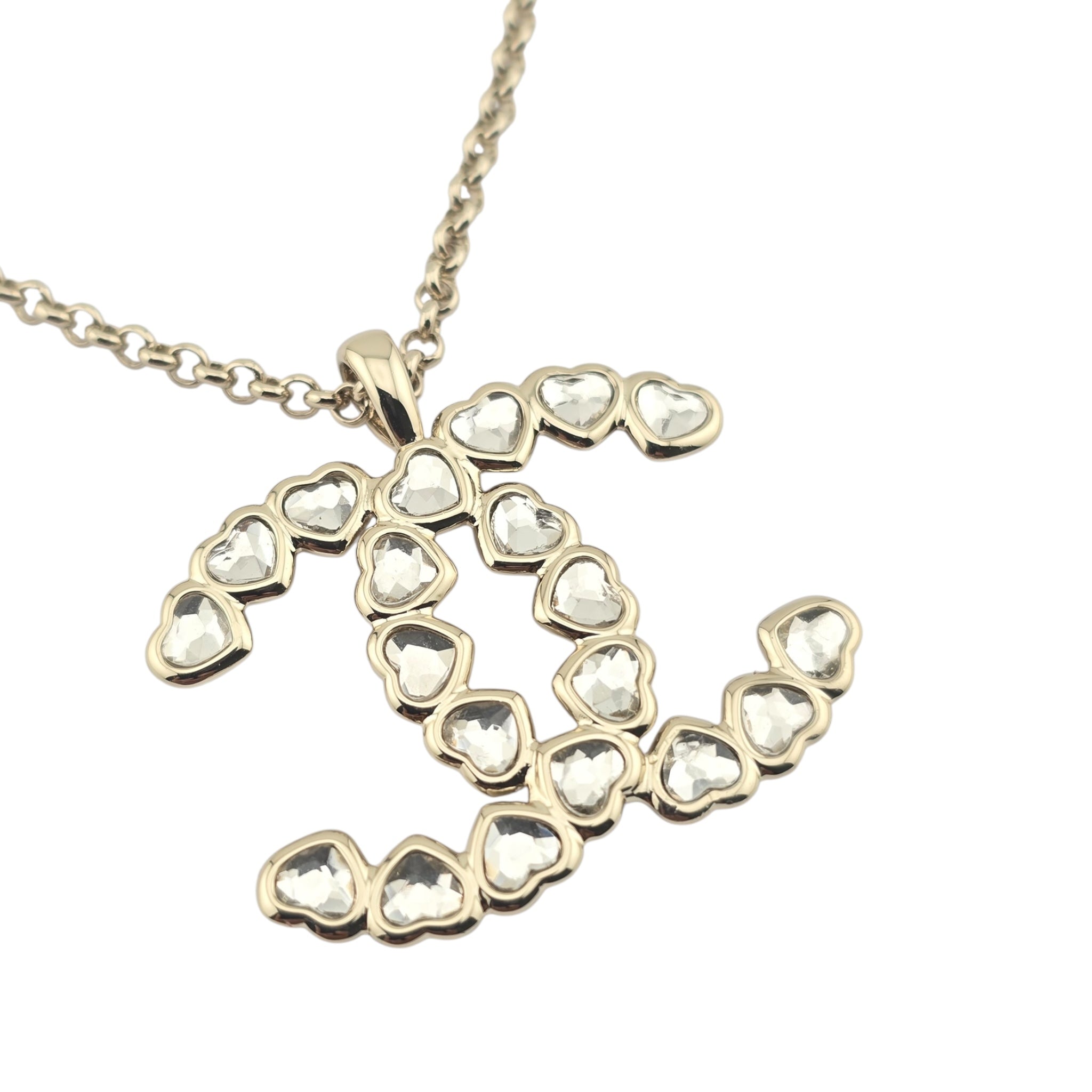 Chanel CC Gold Crystal Heart Pendant Necklace