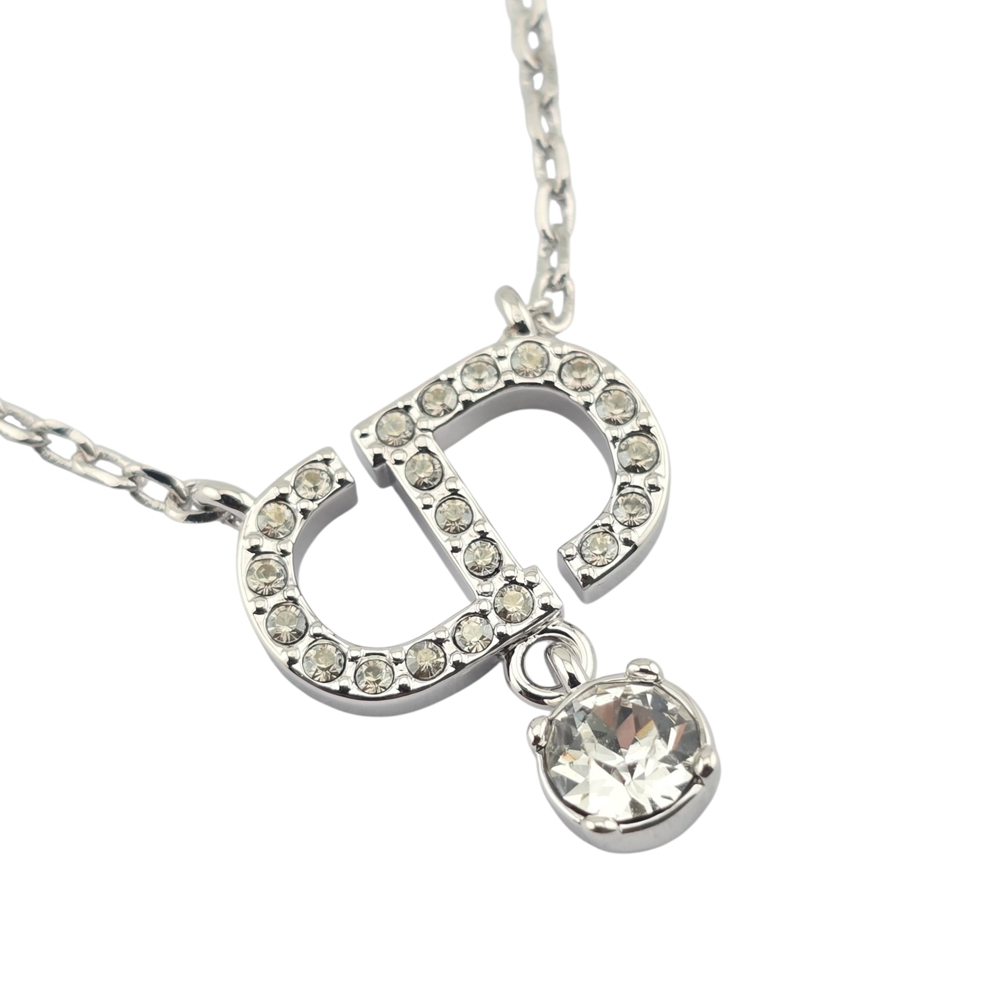 Christian Dior Silver Petit CD Crystal Necklace