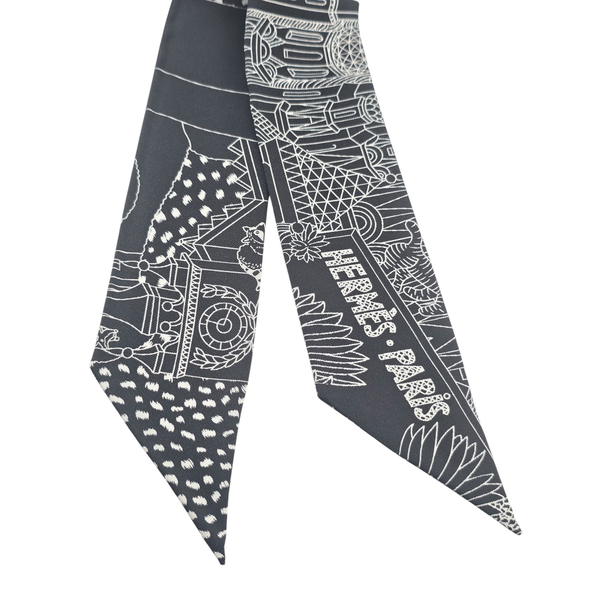 Hermes Silk Animapolis Twilly Black White