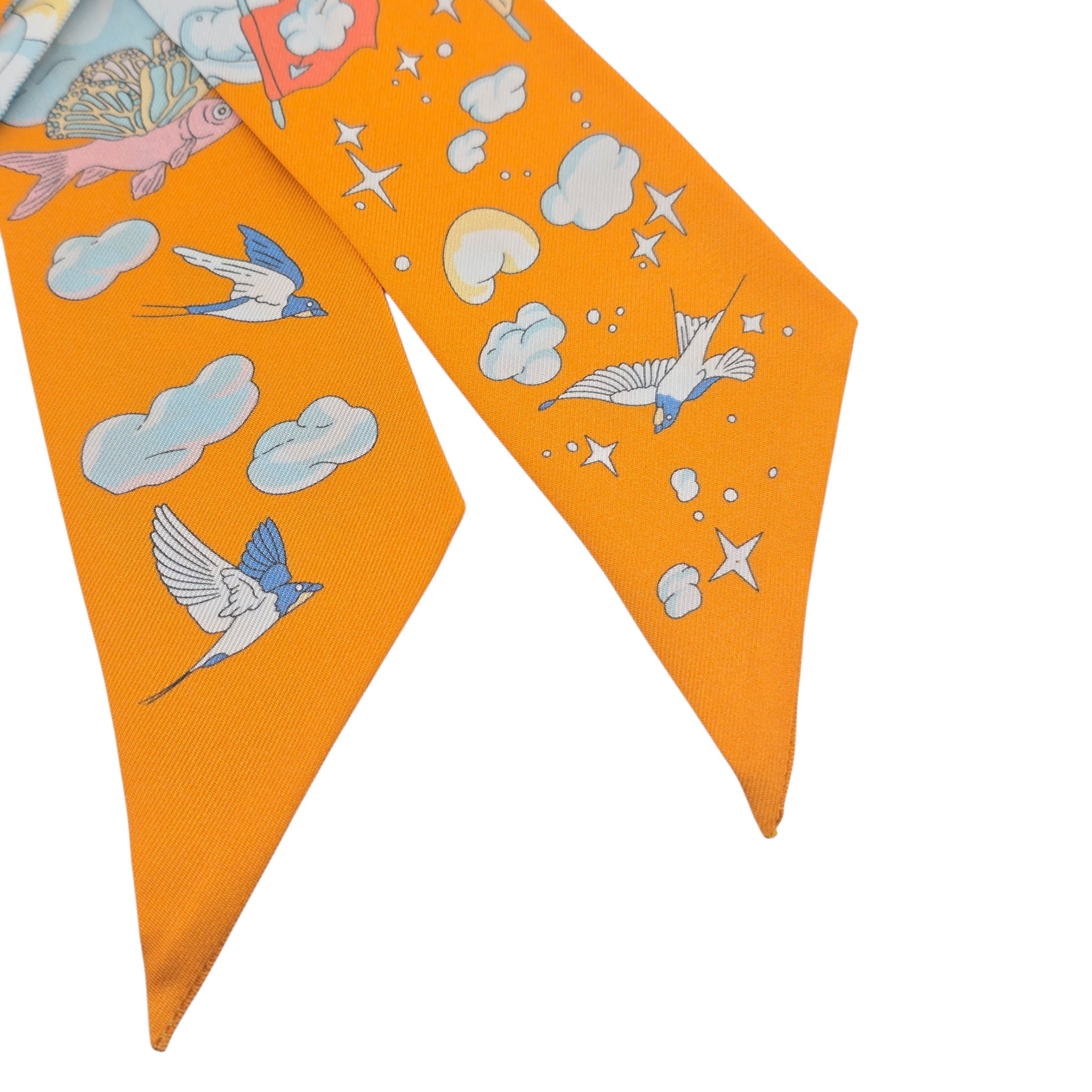 Hermes Silk Sur Mon Nuage Twilly Apricot Bleu Multicolor