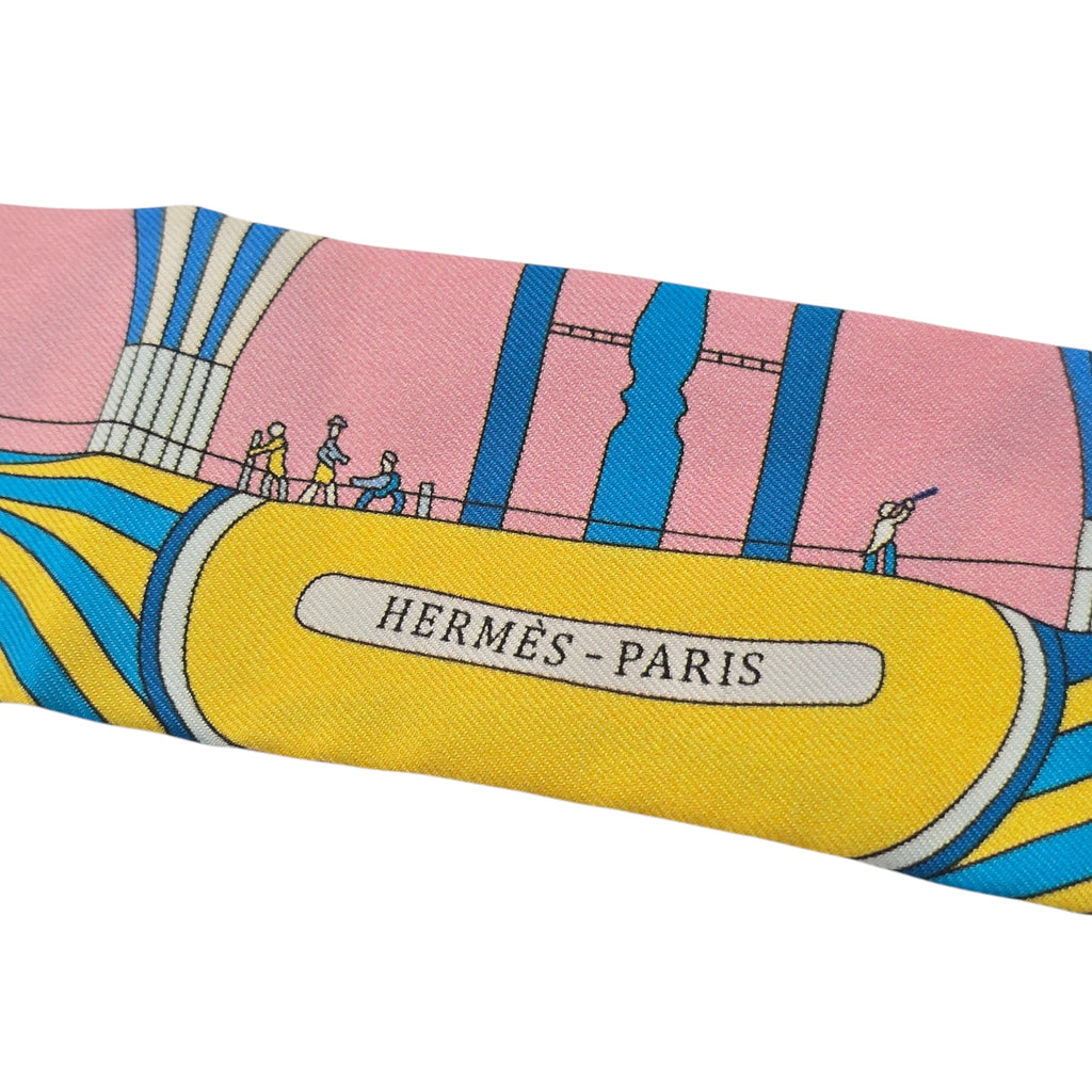 Hermes Silk Les Folies Du Ciel Twilly Rose Bleu Jaune Vif