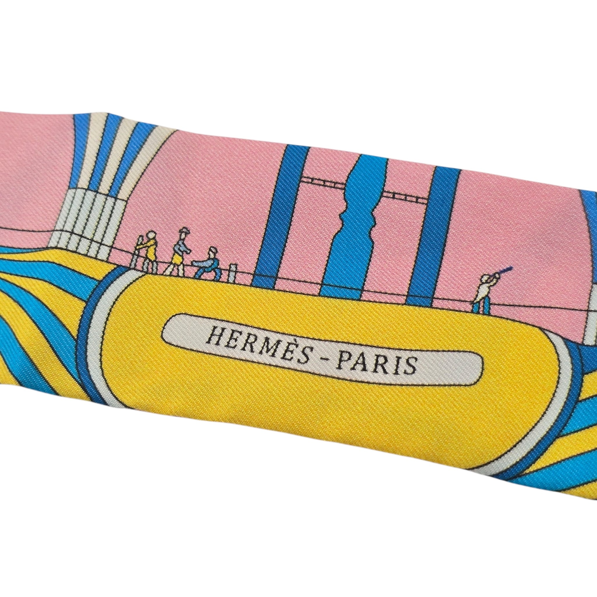 Hermes Silk Les Folies Du Ciel Twilly Rose Bleu Jaune Vif