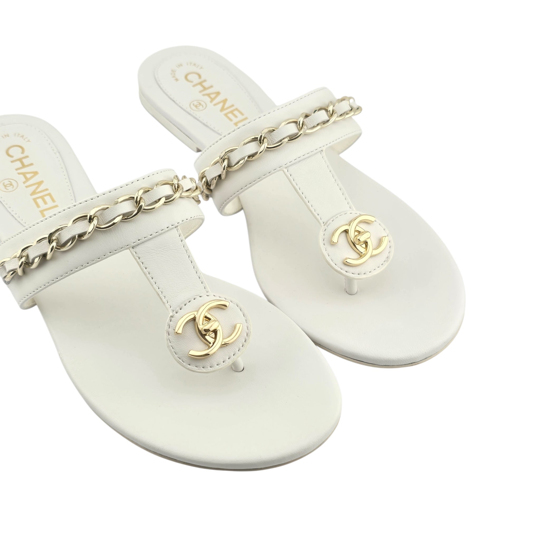 Chanel CC White Turnlock Sandals - 39