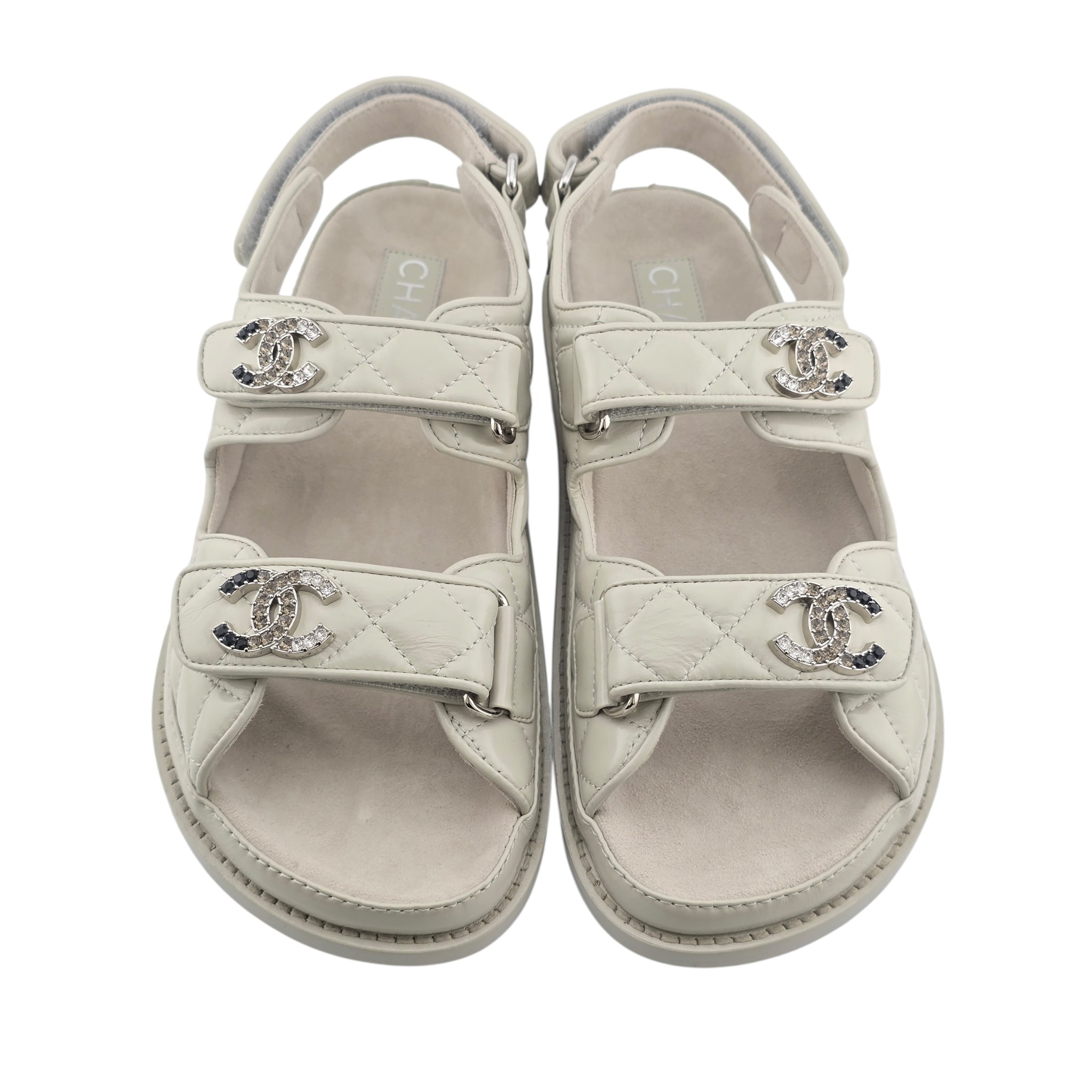 Chanel CC Cream White Lambskin Dad Sandals - 39