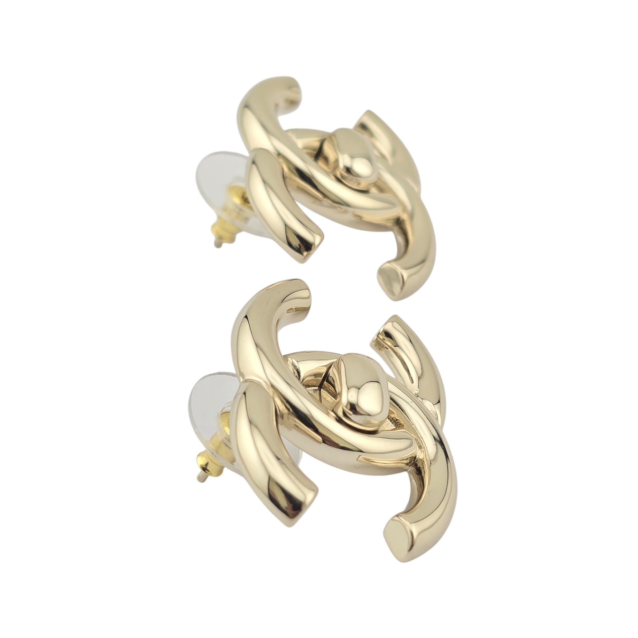 Chanel Metal CC Turnlock Earrings Gold