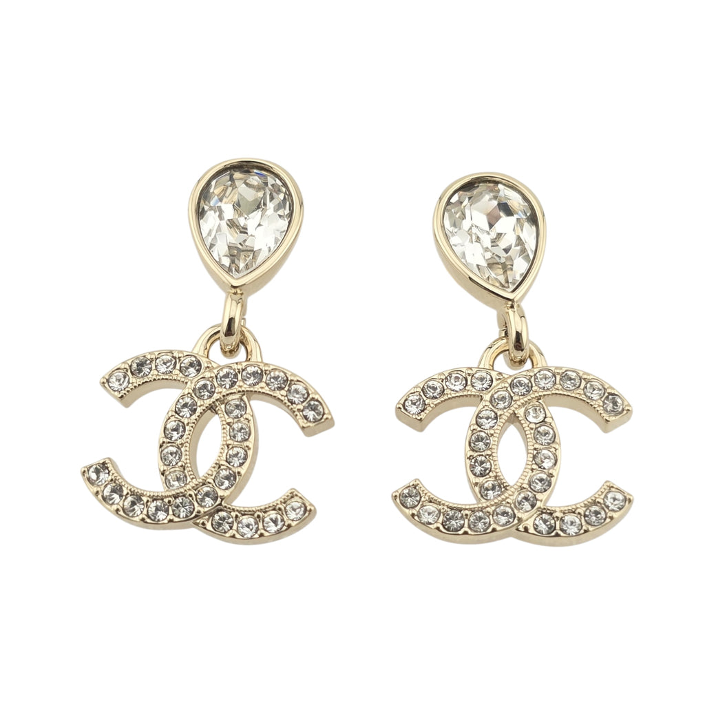 Chanel CC Crystal Drop Earrings Gold 2025